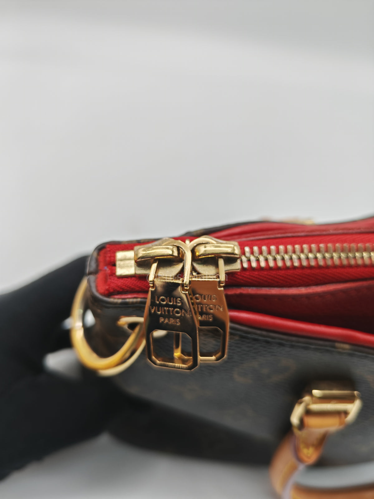 Louis Vuitton Pallas BB Bag in Monogram Canvas with Cherry Cerise Red Leather Trim (Datecode: SP1195) | Purse Maison Luxury Bags Shop