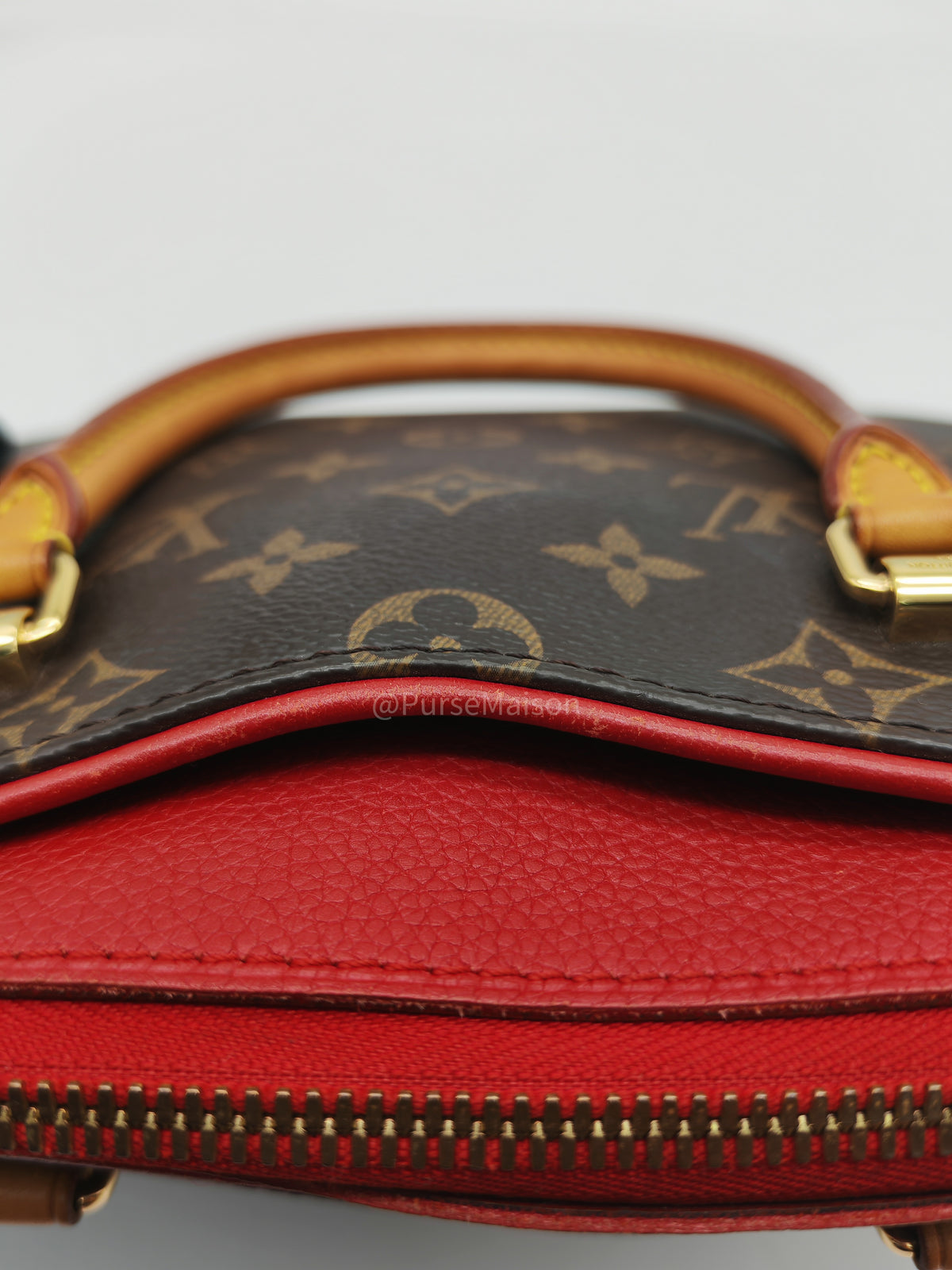 Louis Vuitton Pallas BB Bag in Monogram Canvas with Cherry Cerise Red Leather Trim (Datecode: SP1195) | Purse Maison Luxury Bags Shop