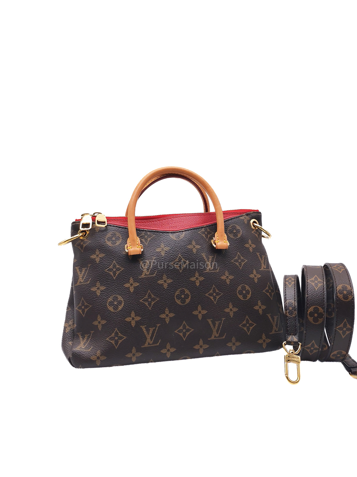Louis Vuitton Pallas BB Bag in Monogram Canvas with Cherry Cerise Red Leather Trim (Datecode: SP1195) | Purse Maison Luxury Bags Shop