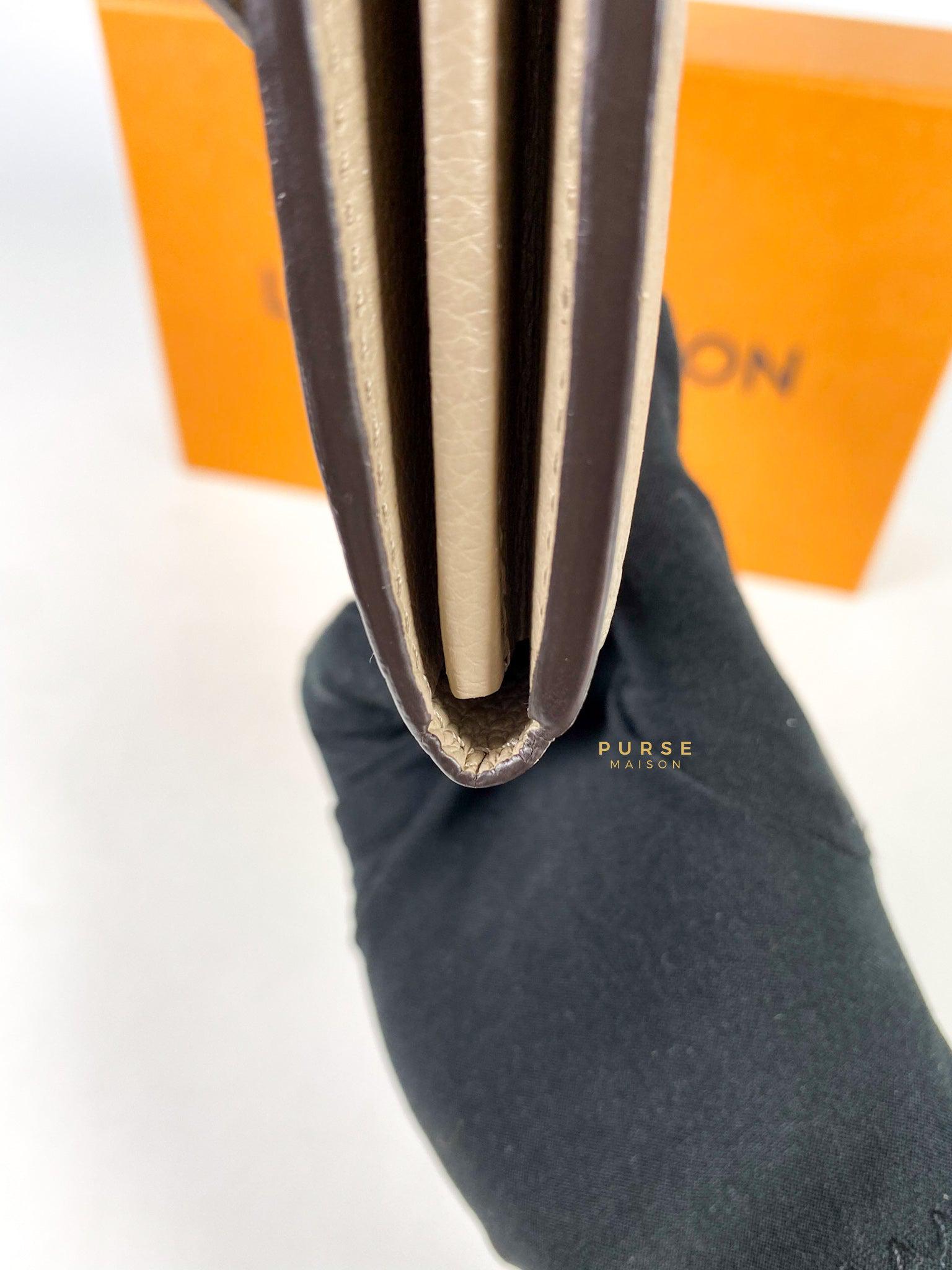 Louis Vuitton Sarah Wallet in Turtledove Monogram Empreinte Canvas (microchip)