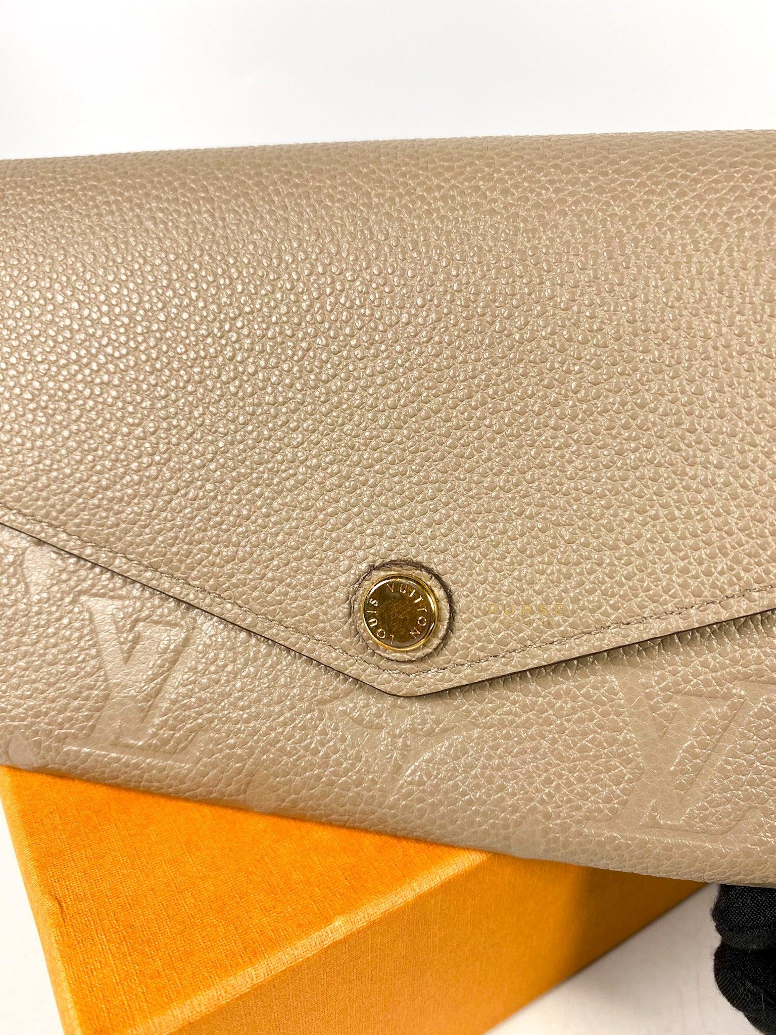 Louis Vuitton Sarah Wallet in Turtledove Monogram Empreinte Canvas (microchip)