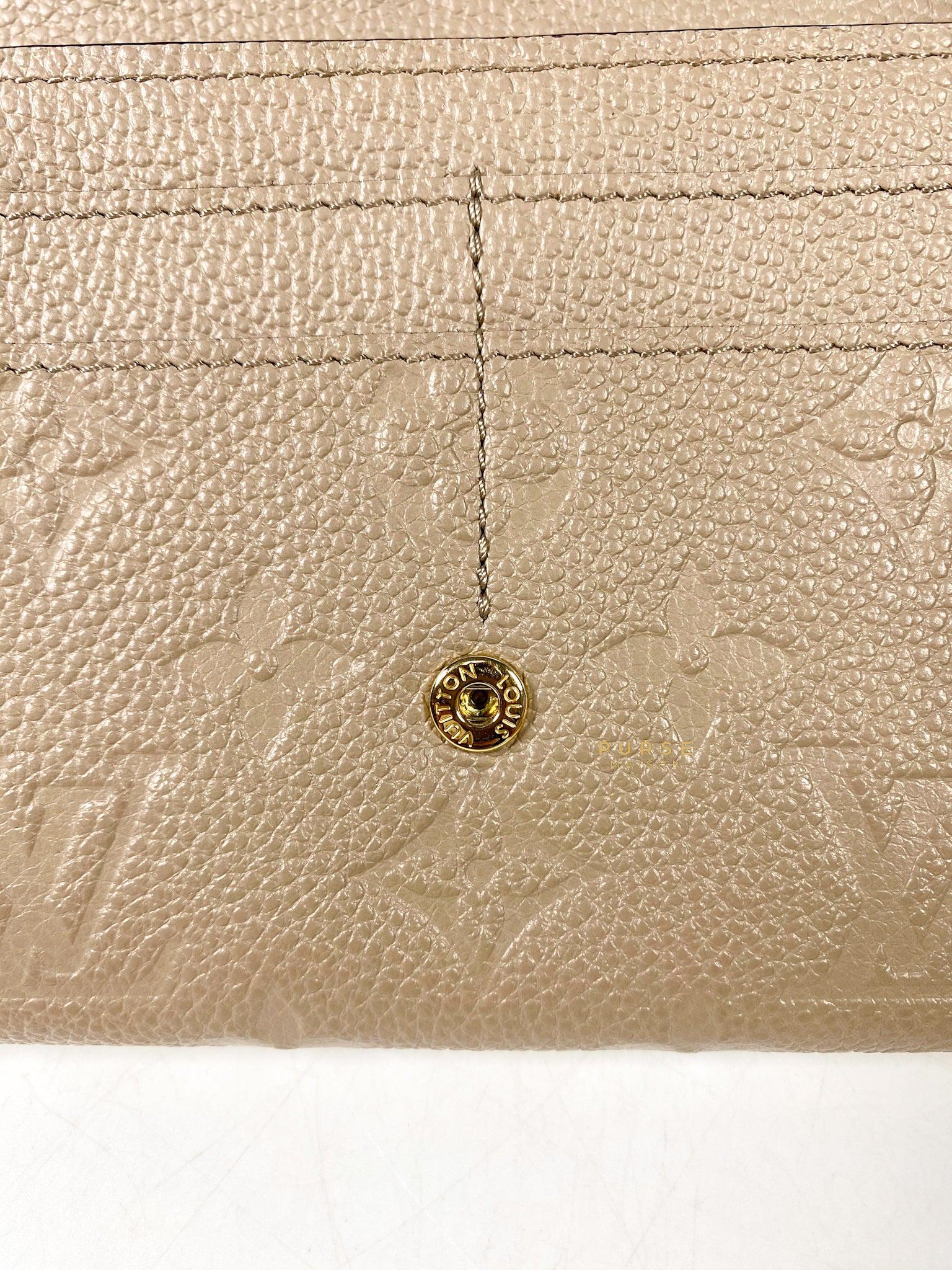 Louis Vuitton Sarah Wallet in Turtledove Monogram Empreinte Canvas (microchip)