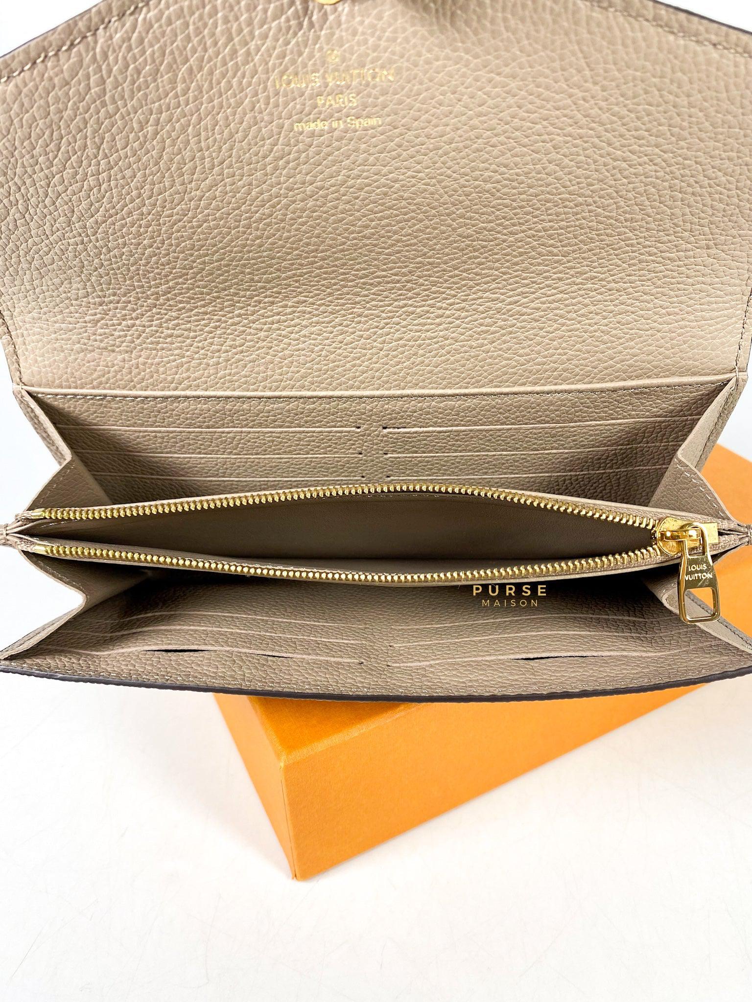 Louis Vuitton Sarah Wallet in Turtledove Monogram Empreinte Canvas (microchip)