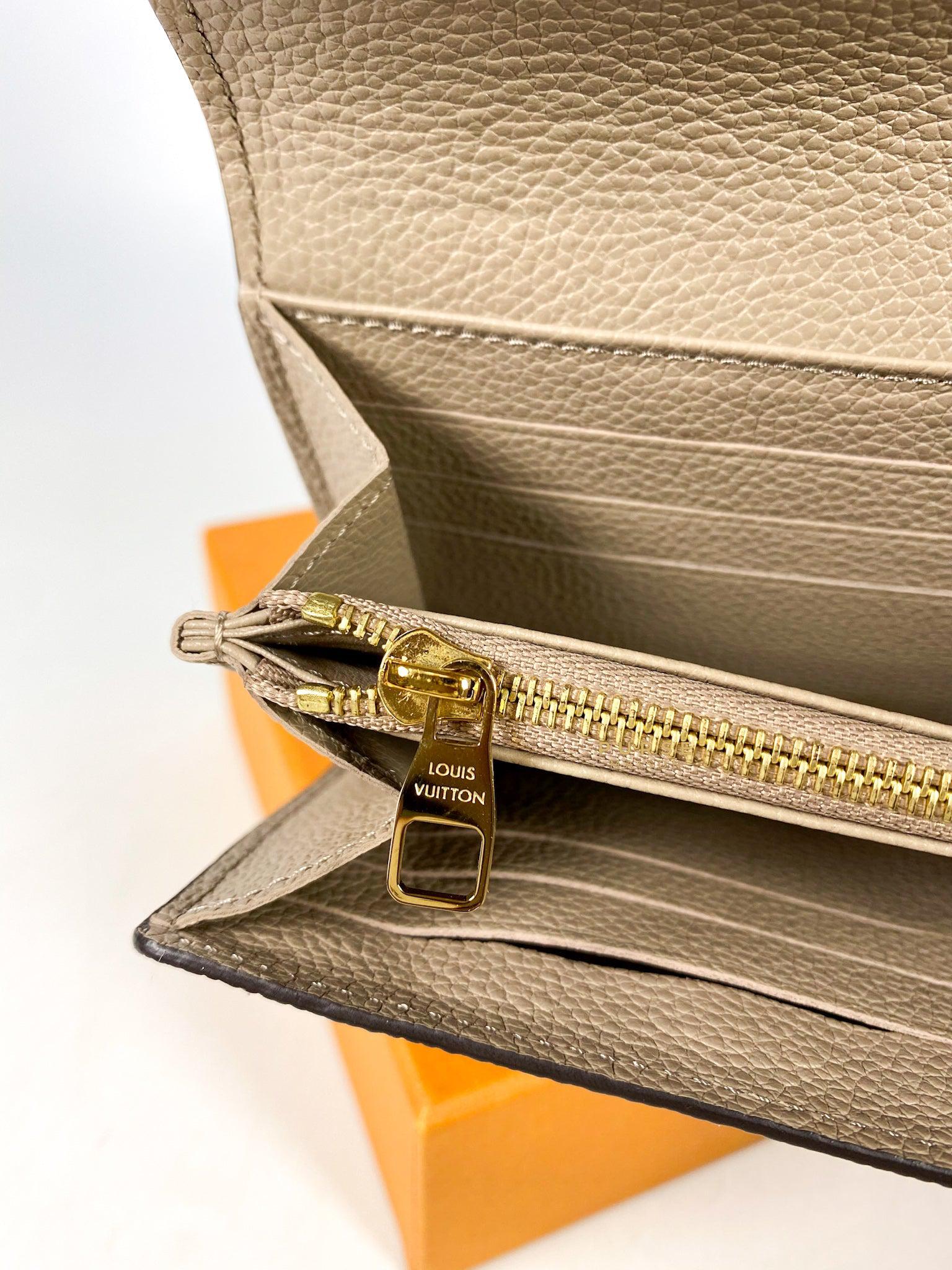 Louis Vuitton Sarah Wallet in Turtledove Monogram Empreinte Canvas (microchip)