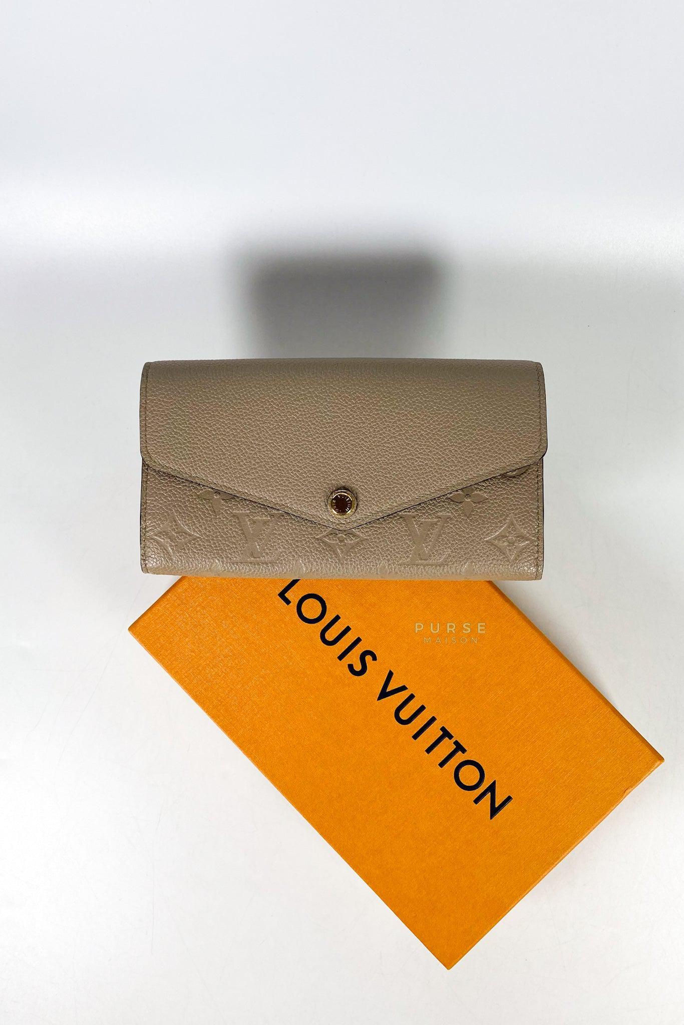 Louis Vuitton Sarah Wallet in Turtledove Monogram Empreinte Canvas (microchip)
