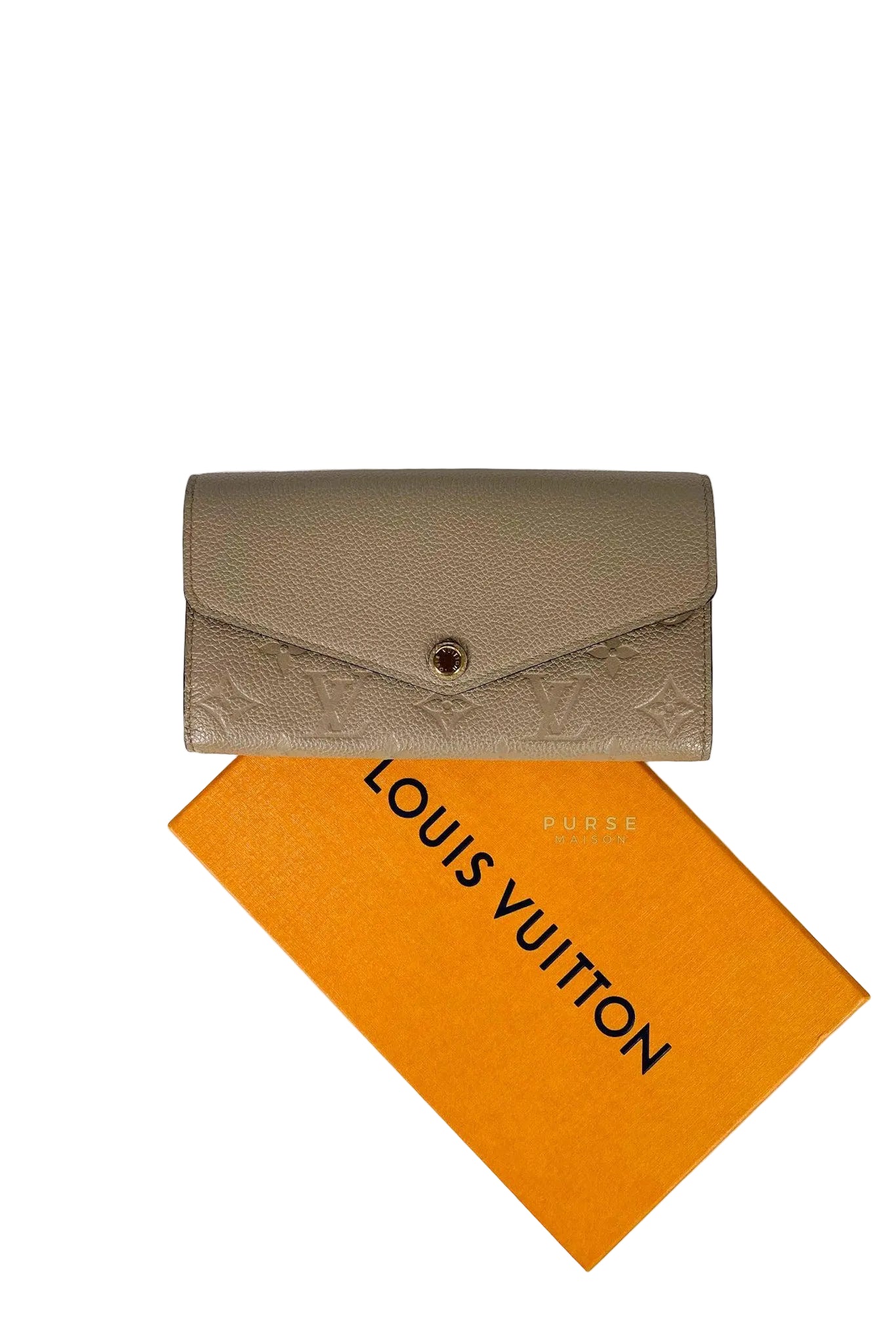Louis Vuitton Sarah Wallet in Turtledove Monogram Empreinte Canvas (microchip)