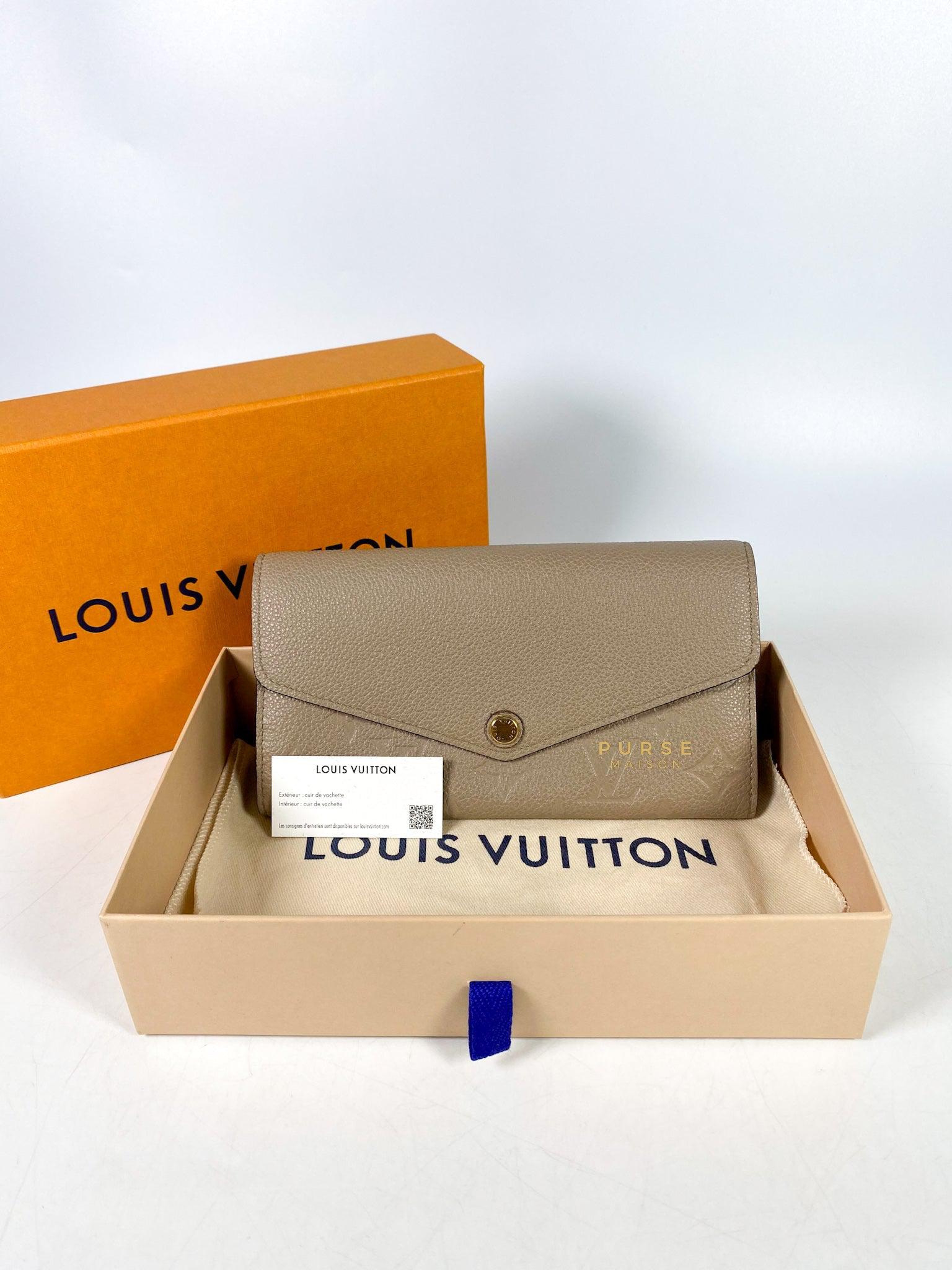Louis Vuitton Sarah Wallet in Turtledove Monogram Empreinte Canvas (microchip)