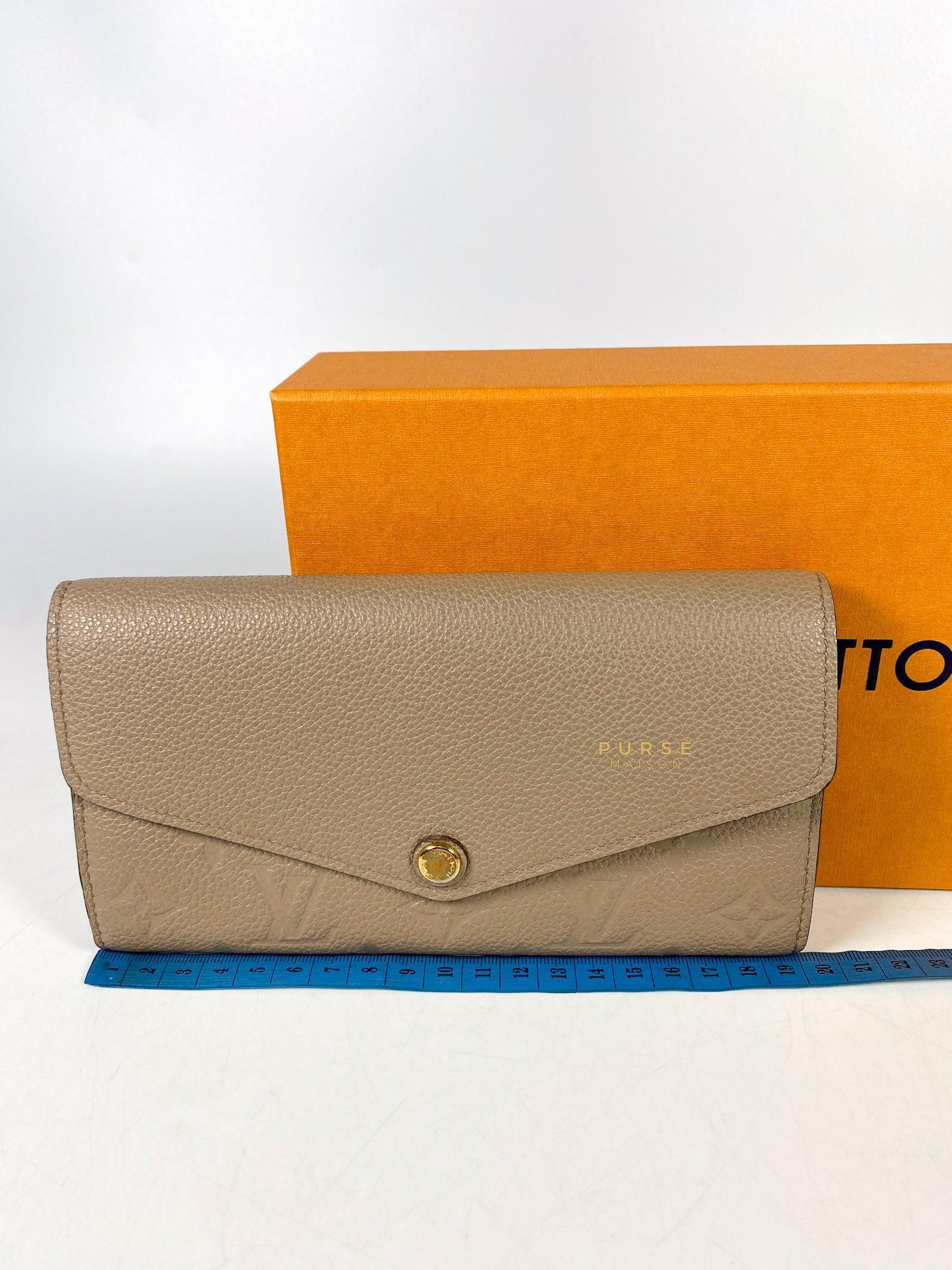 Louis Vuitton Sarah Wallet in Turtledove Monogram Empreinte Canvas (microchip)