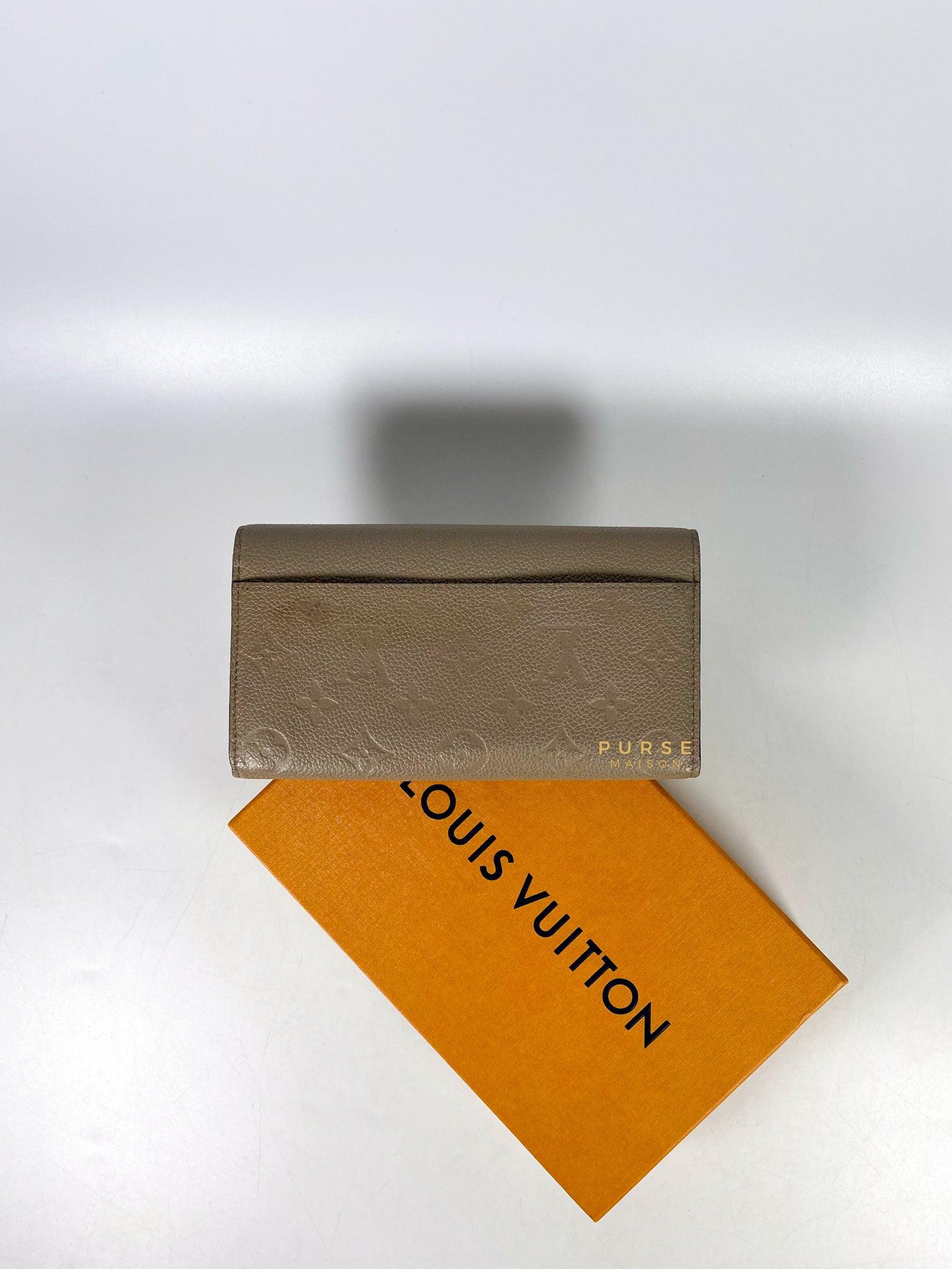 Louis Vuitton Sarah Wallet in Turtledove Monogram Empreinte Canvas (microchip)