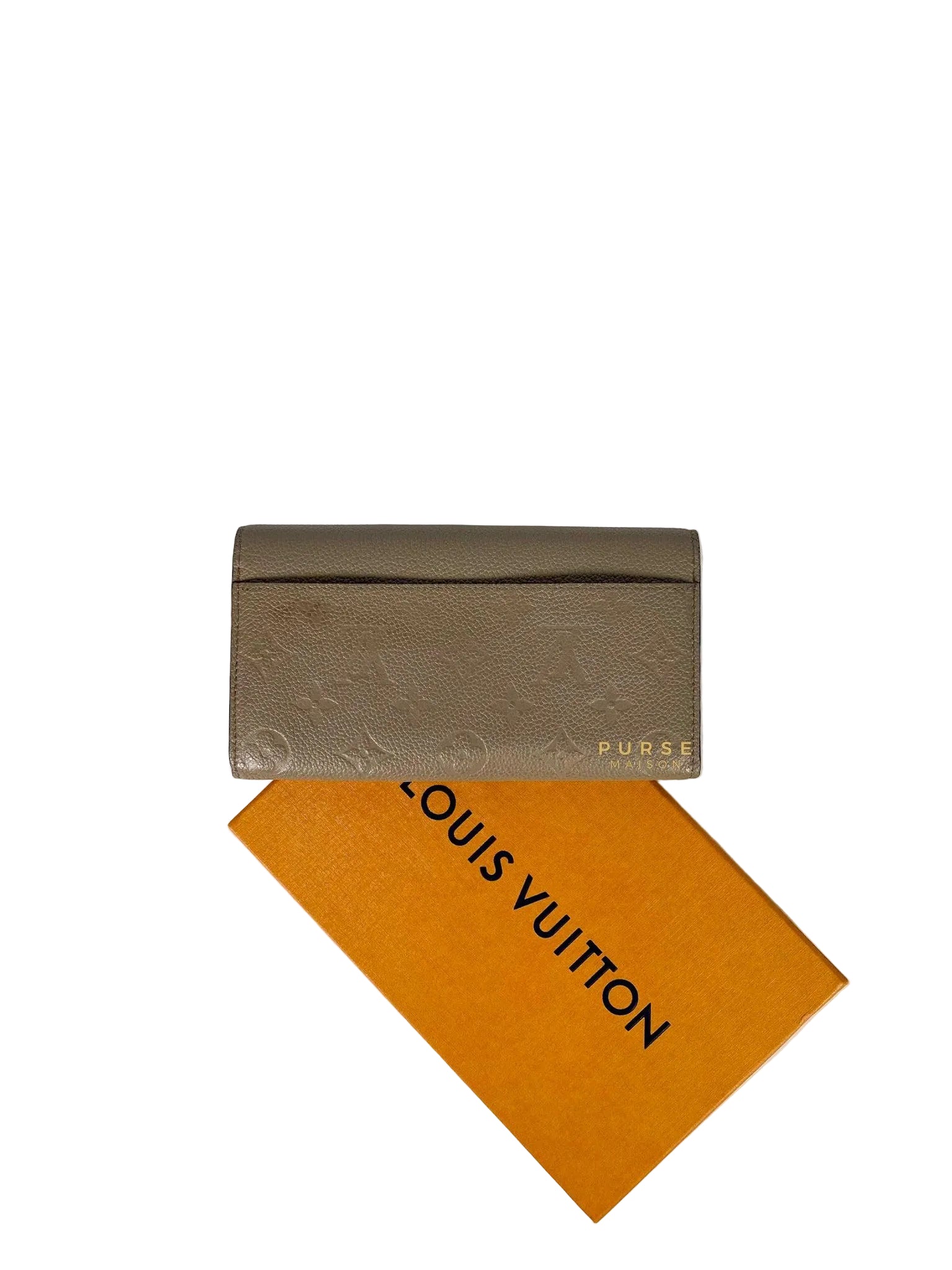 Louis Vuitton Sarah Wallet in Turtledove Monogram Empreinte Canvas (microchip)
