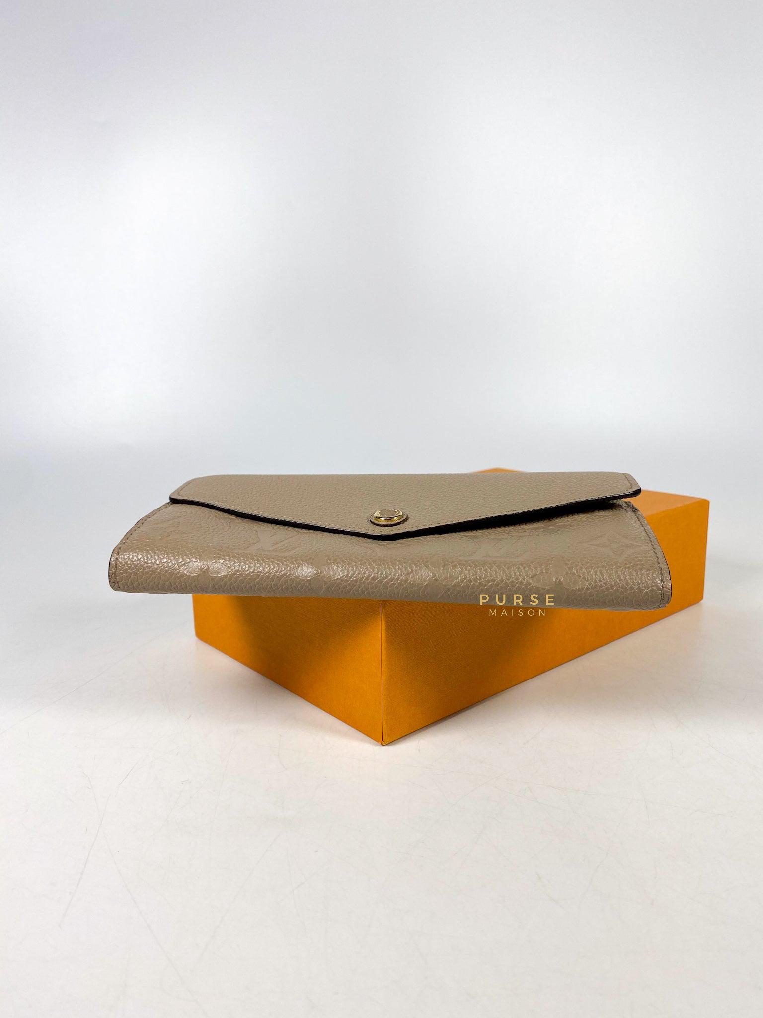 Louis Vuitton Sarah Wallet in Turtledove Monogram Empreinte Canvas (microchip)