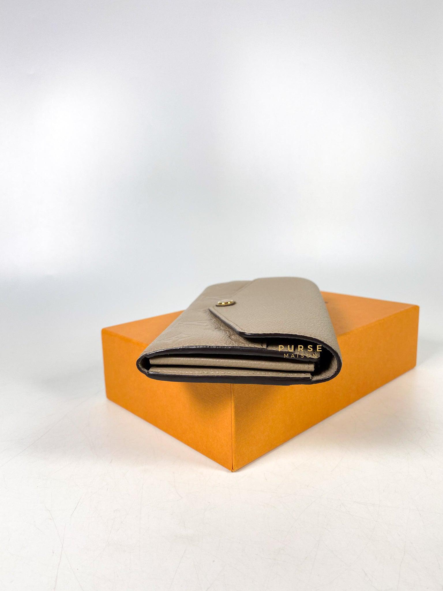 Louis Vuitton Sarah Wallet in Turtledove Monogram Empreinte Canvas (microchip)