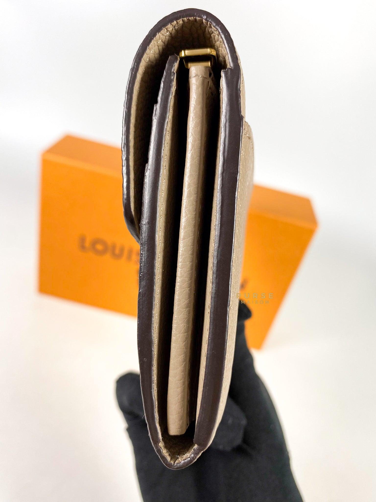 Louis Vuitton Sarah Wallet in Turtledove Monogram Empreinte Canvas (microchip)