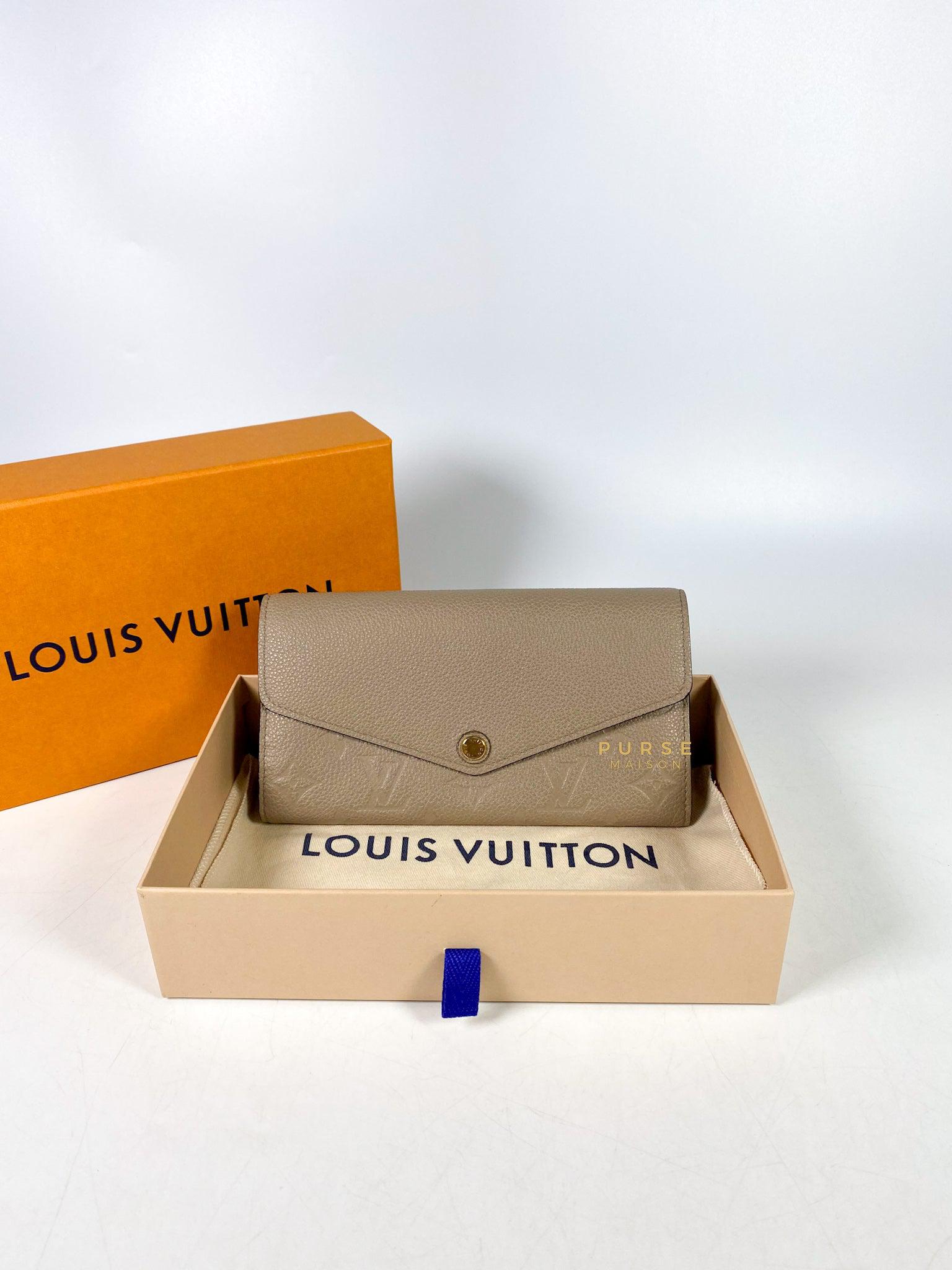Louis Vuitton Sarah Wallet in Turtledove Monogram Empreinte Canvas (microchip)