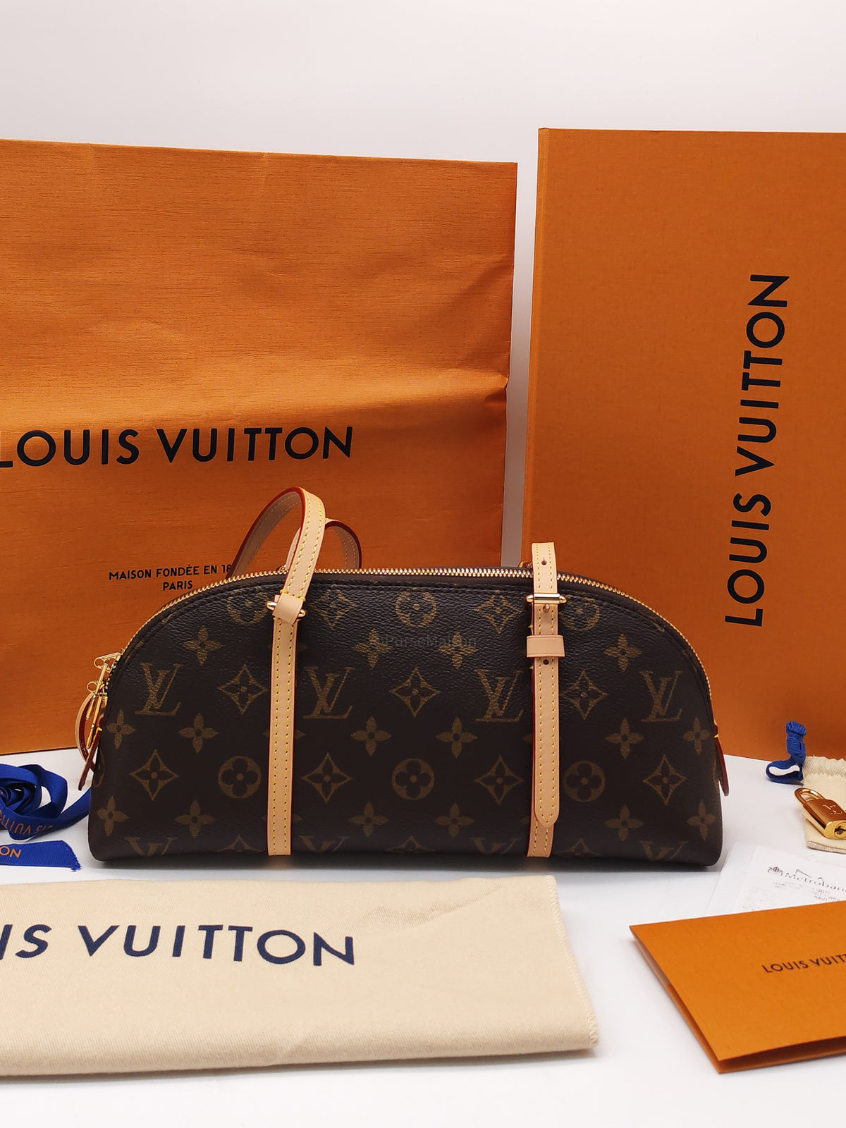 Louis Vuitton Squire East West Handbag in Monogram Canvas and Gold Hardware Microchip | Purse Maison Luxury Bags Shop