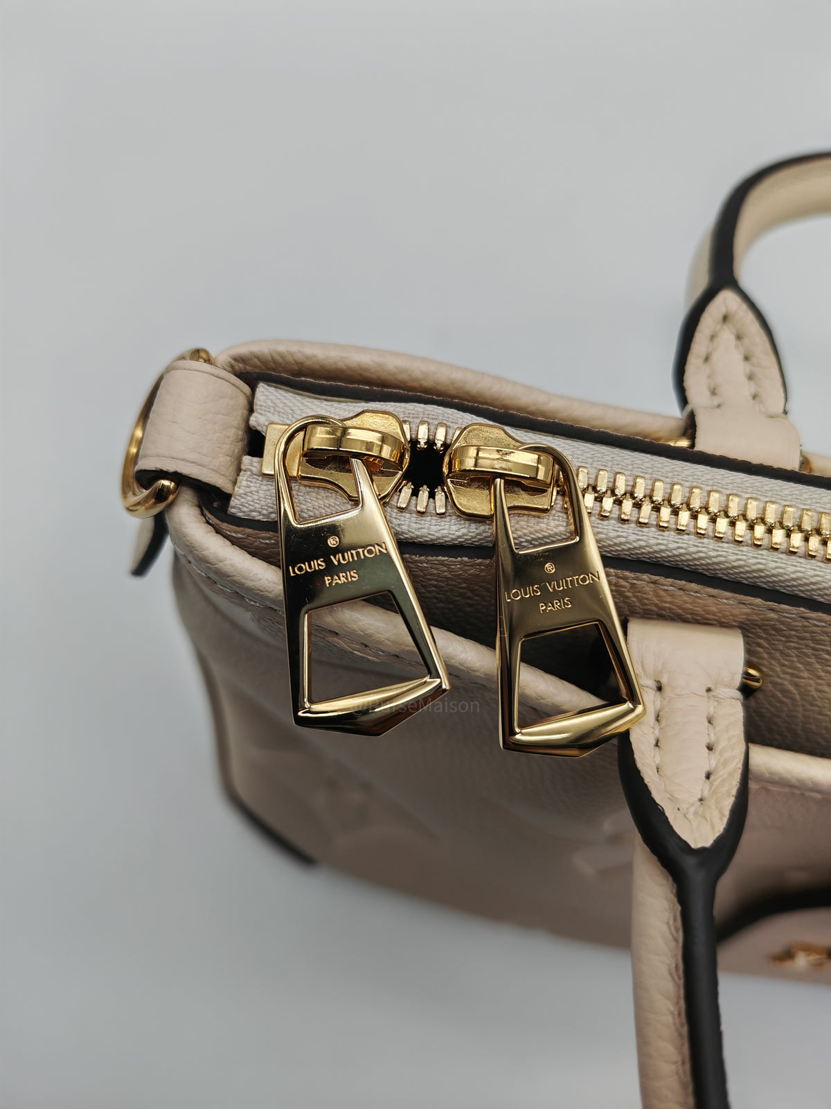 Louis Vuitton Trianon PM Handbag in Cream Grained Cowhide Leather and Gold Hardware Microchip | Purse Maison Luxury Bags Shop
