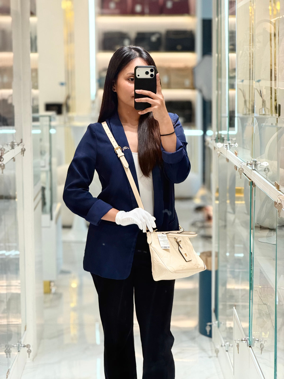 Louis Vuitton Trianon PM Handbag in Cream Grained Cowhide Leather and Gold Hardware Microchip | Purse Maison Luxury Bags Shop