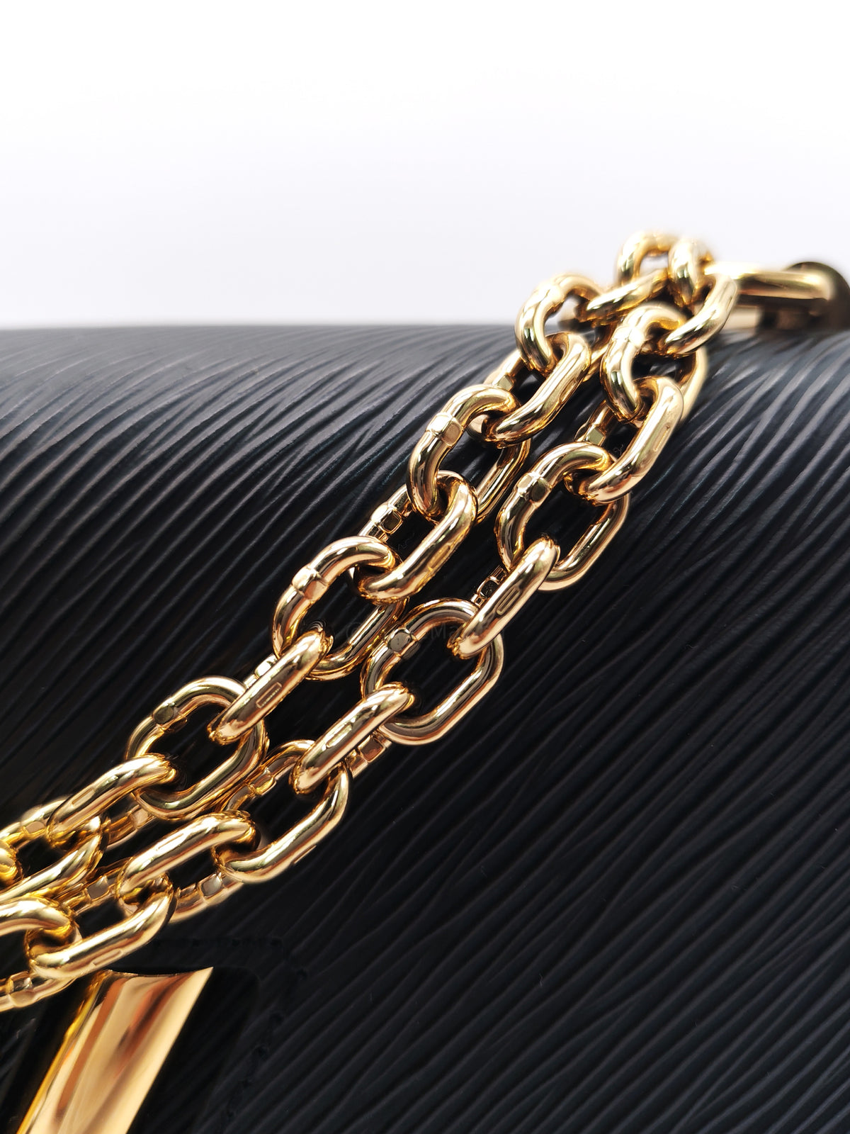 Louis Vuitton Twist Bag MM in Black Epi Leather Monogram Flower Chain and Light Gold Hardware Microchip | Purse Maison Luxury Bags Shop