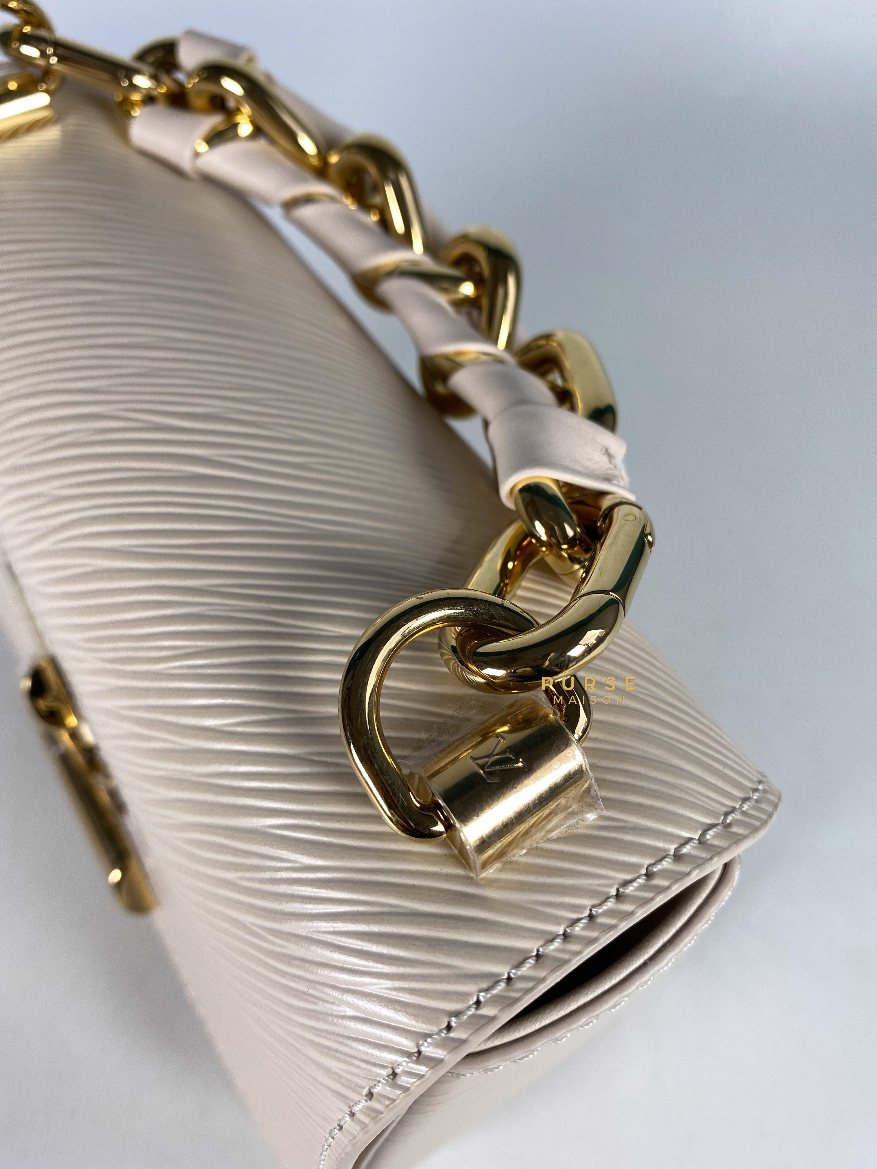 Louis Vuitton Twist PM Quartz White Epi Leather in Gold Hardware (Microchip) | Purse Maison Luxury Bags Shop