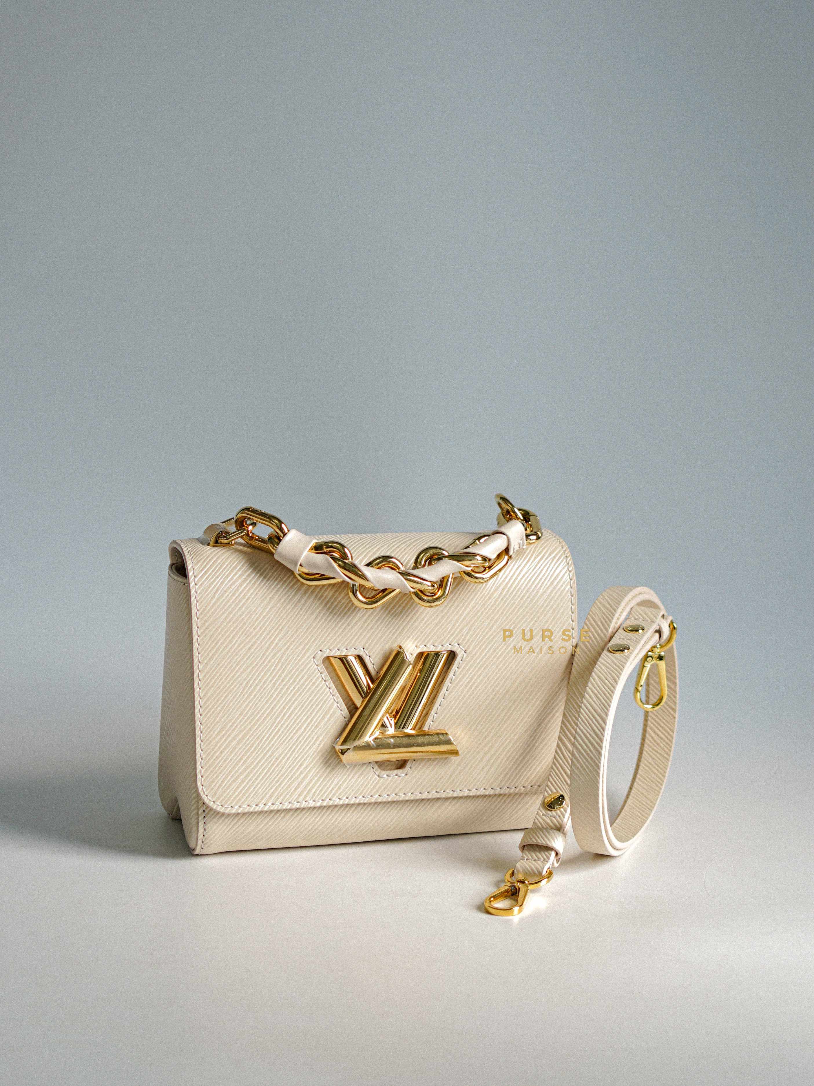 Louis Vuitton Twist PM Quartz White Epi Leather in Gold Hardware (Microchip) | Purse Maison Luxury Bags Shop