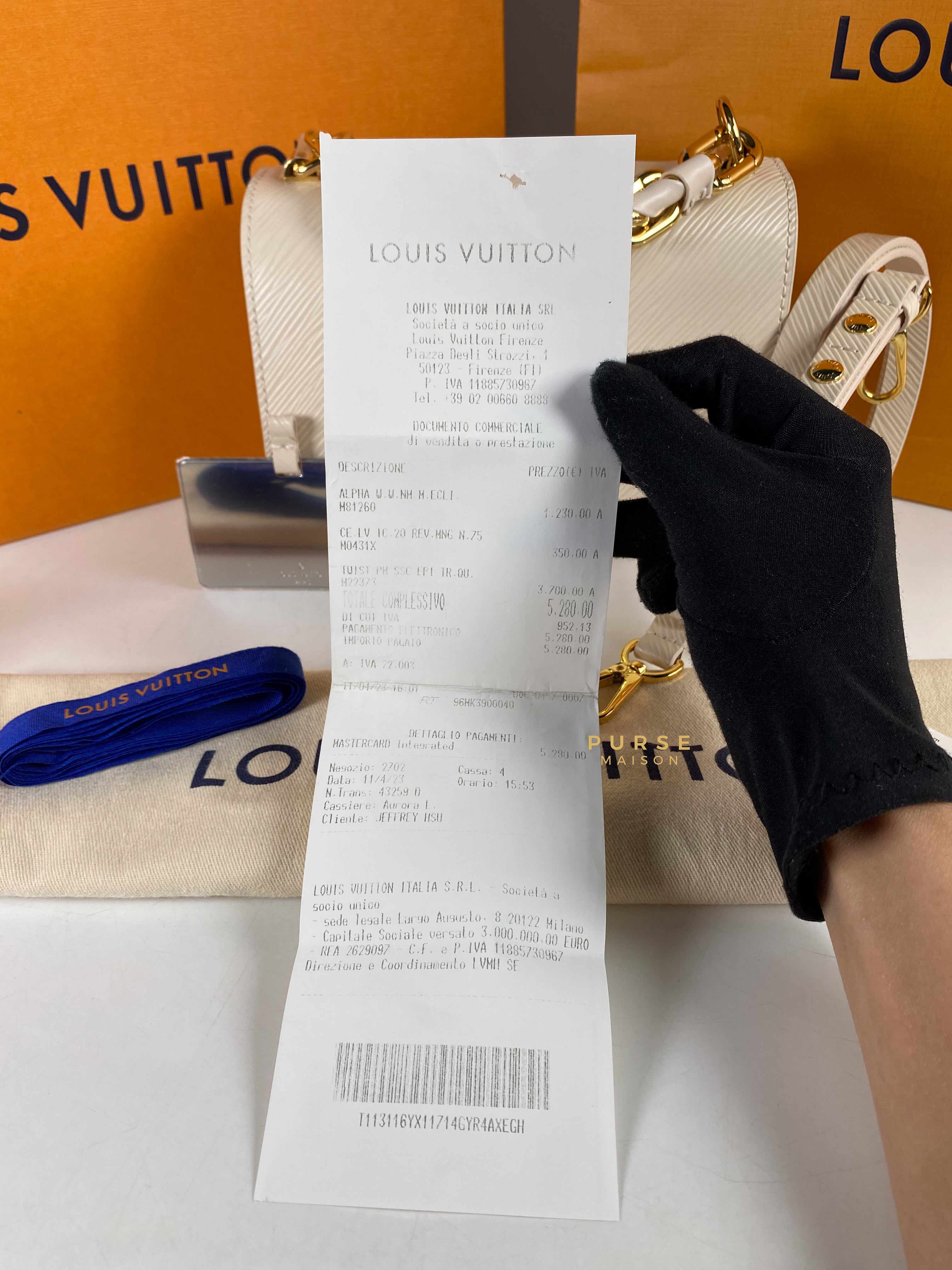 Louis Vuitton Twist PM Quartz White Epi Leather in Gold Hardware (Microchip) | Purse Maison Luxury Bags Shop
