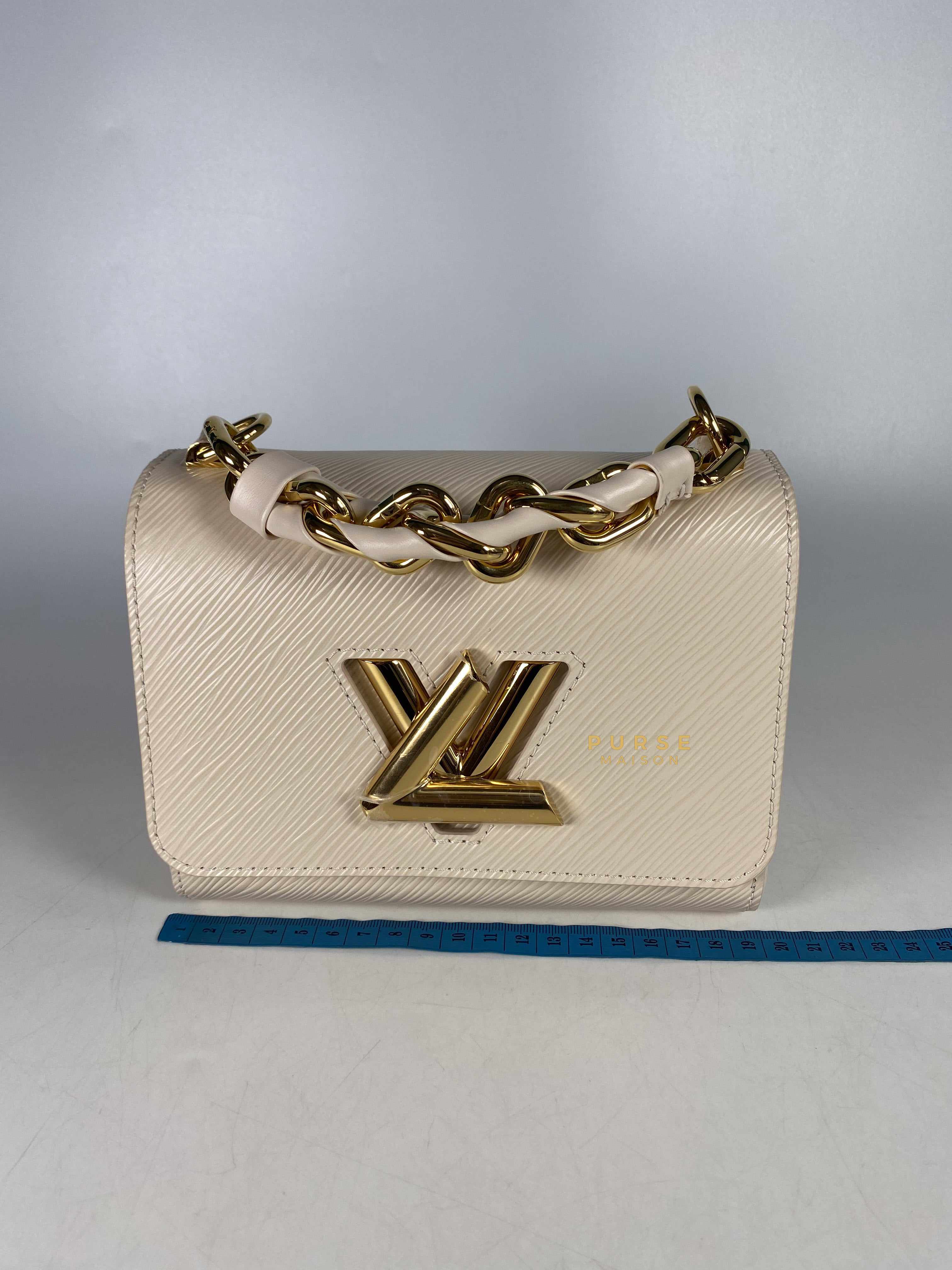 Louis Vuitton Twist PM Quartz White Epi Leather in Gold Hardware (Microchip) | Purse Maison Luxury Bags Shop