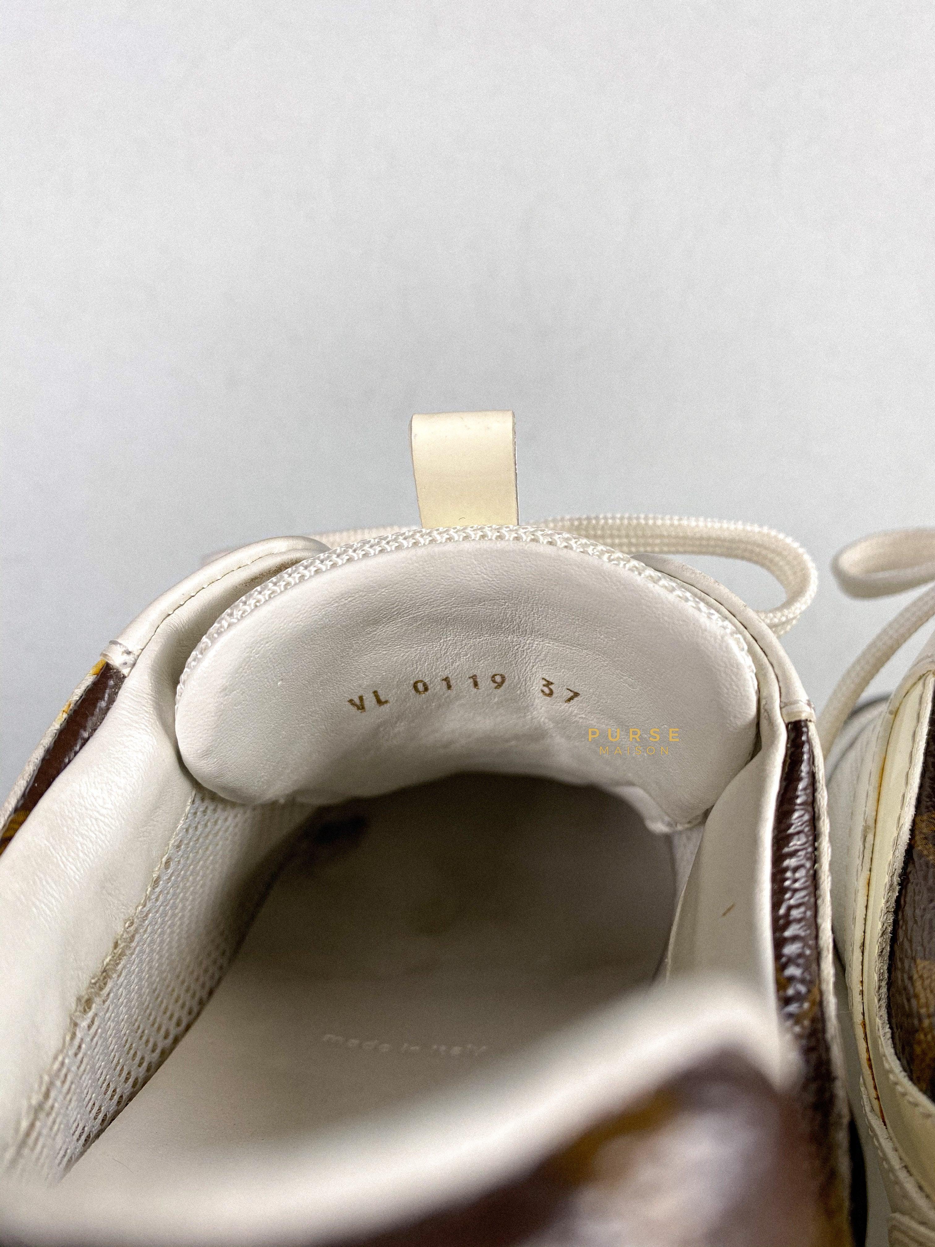 Louis Vuitton White Mesh and Leather Run Away Lace Up Sneakers Size 37 (25cm) | Purse Maison Luxury Bags Shop