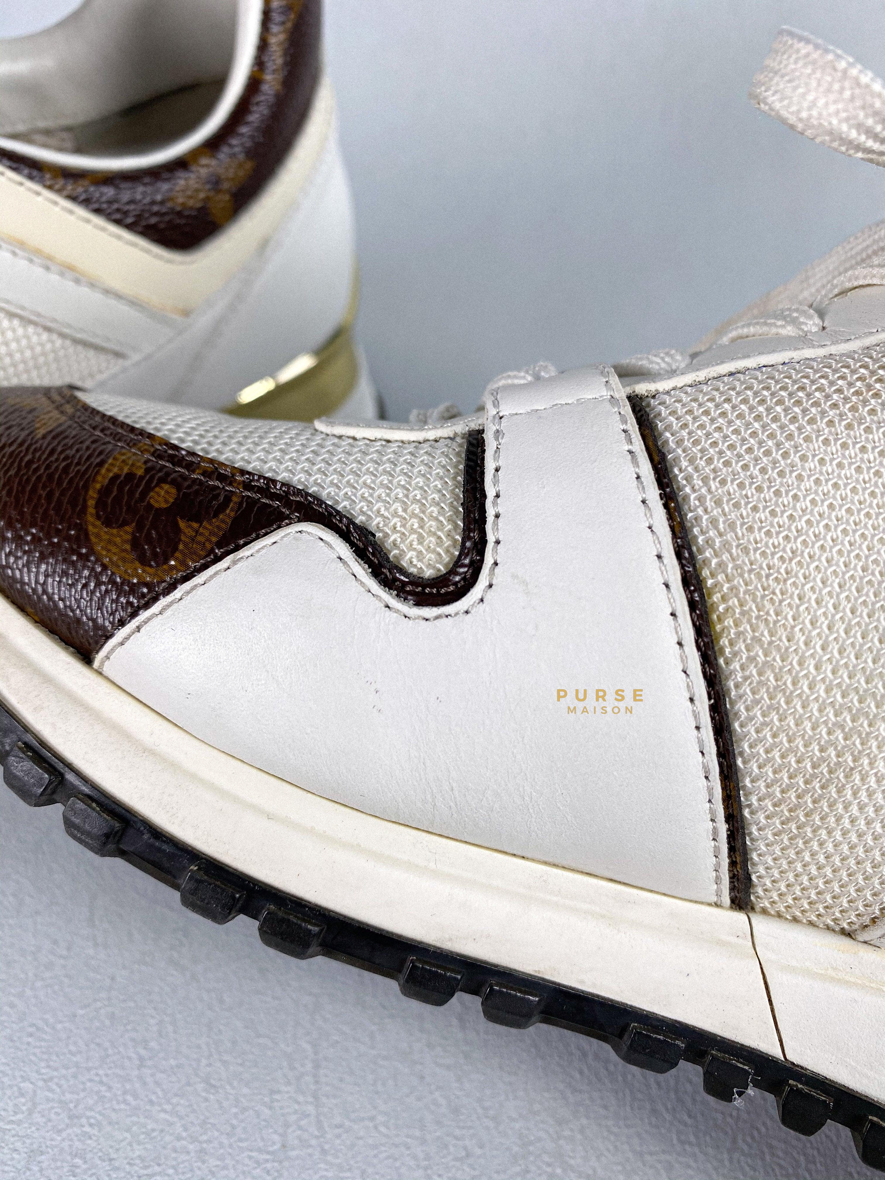 Louis Vuitton White Mesh and Leather Run Away Lace Up Sneakers Size 37 (25cm) | Purse Maison Luxury Bags Shop