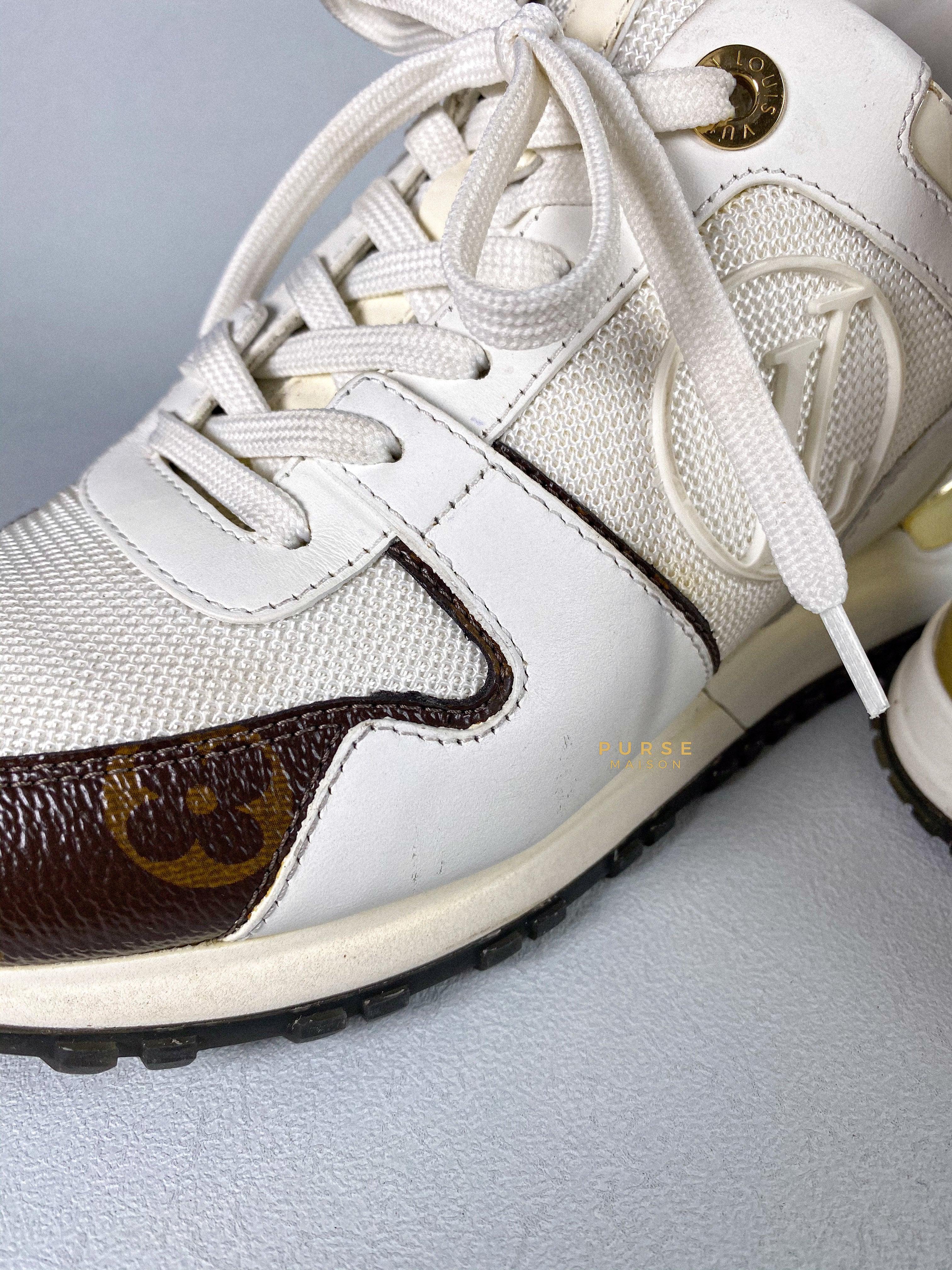 Louis Vuitton White Mesh and Leather Run Away Lace Up Sneakers Size 37 (25cm) | Purse Maison Luxury Bags Shop
