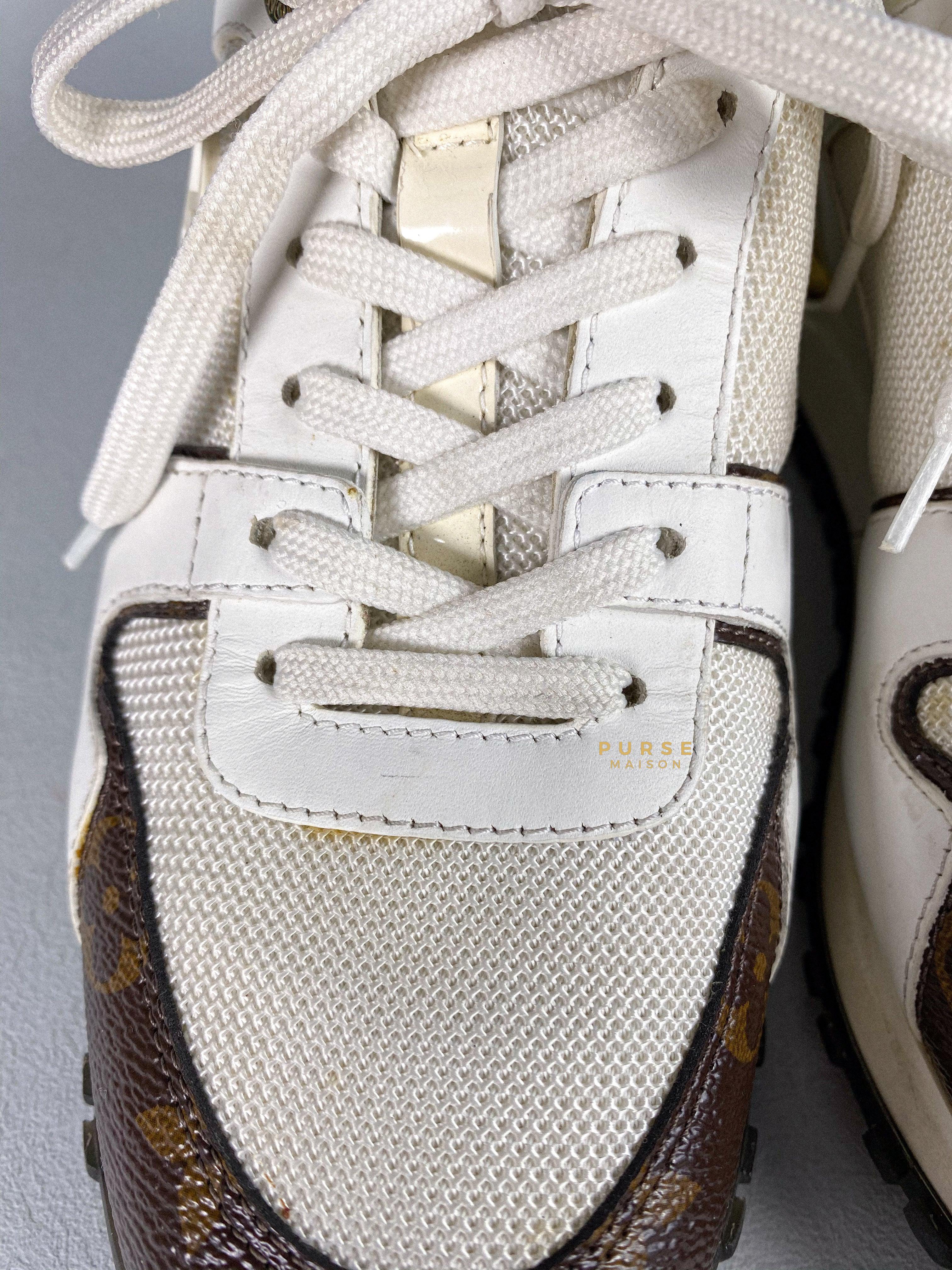 Louis Vuitton White Mesh and Leather Run Away Lace Up Sneakers Size 37 (25cm) | Purse Maison Luxury Bags Shop