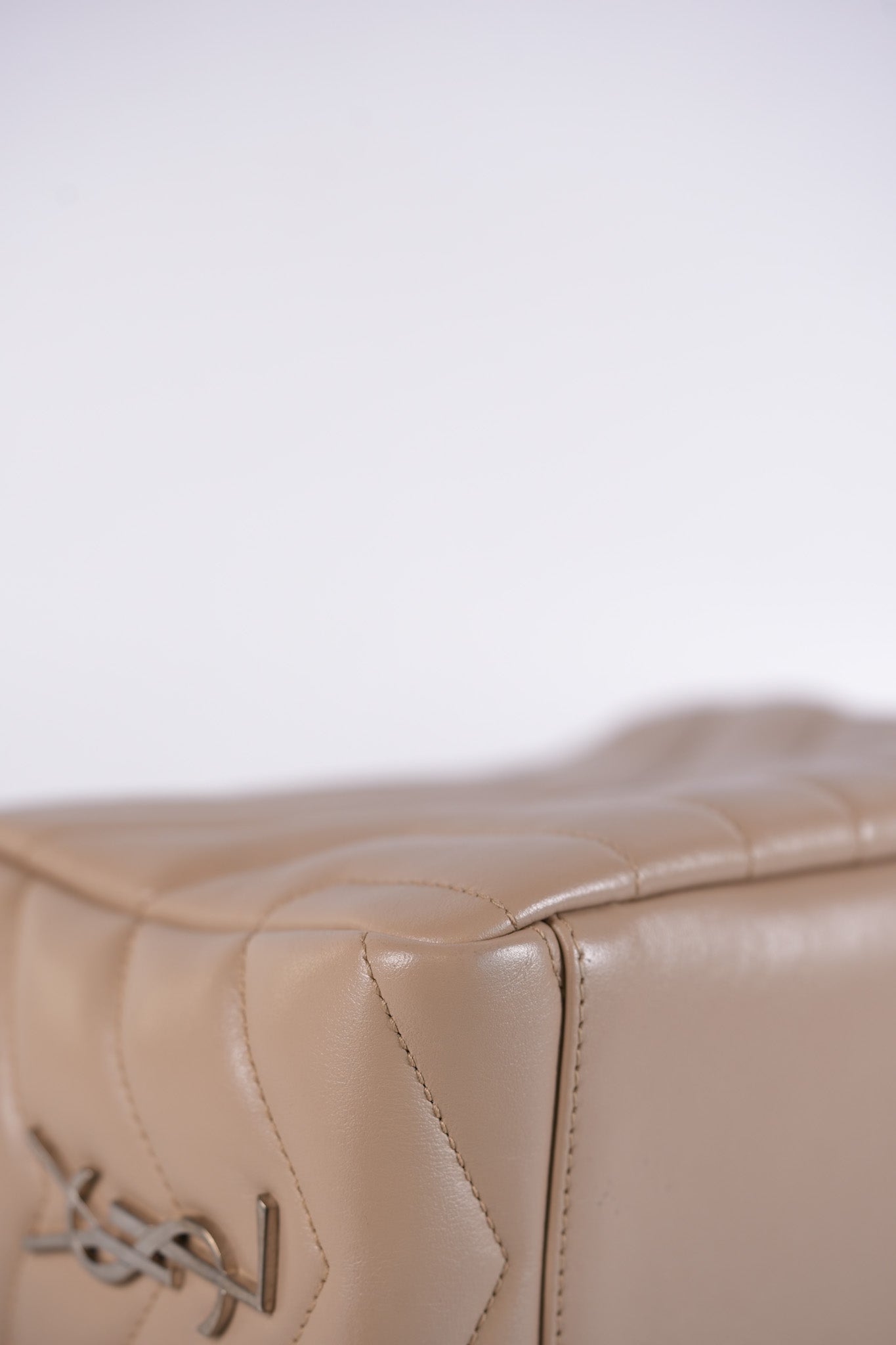 Loulou Bowling Bag in Beige Calfskin Leather & Silver Hardware | Purse Maison Luxury Bags Shop