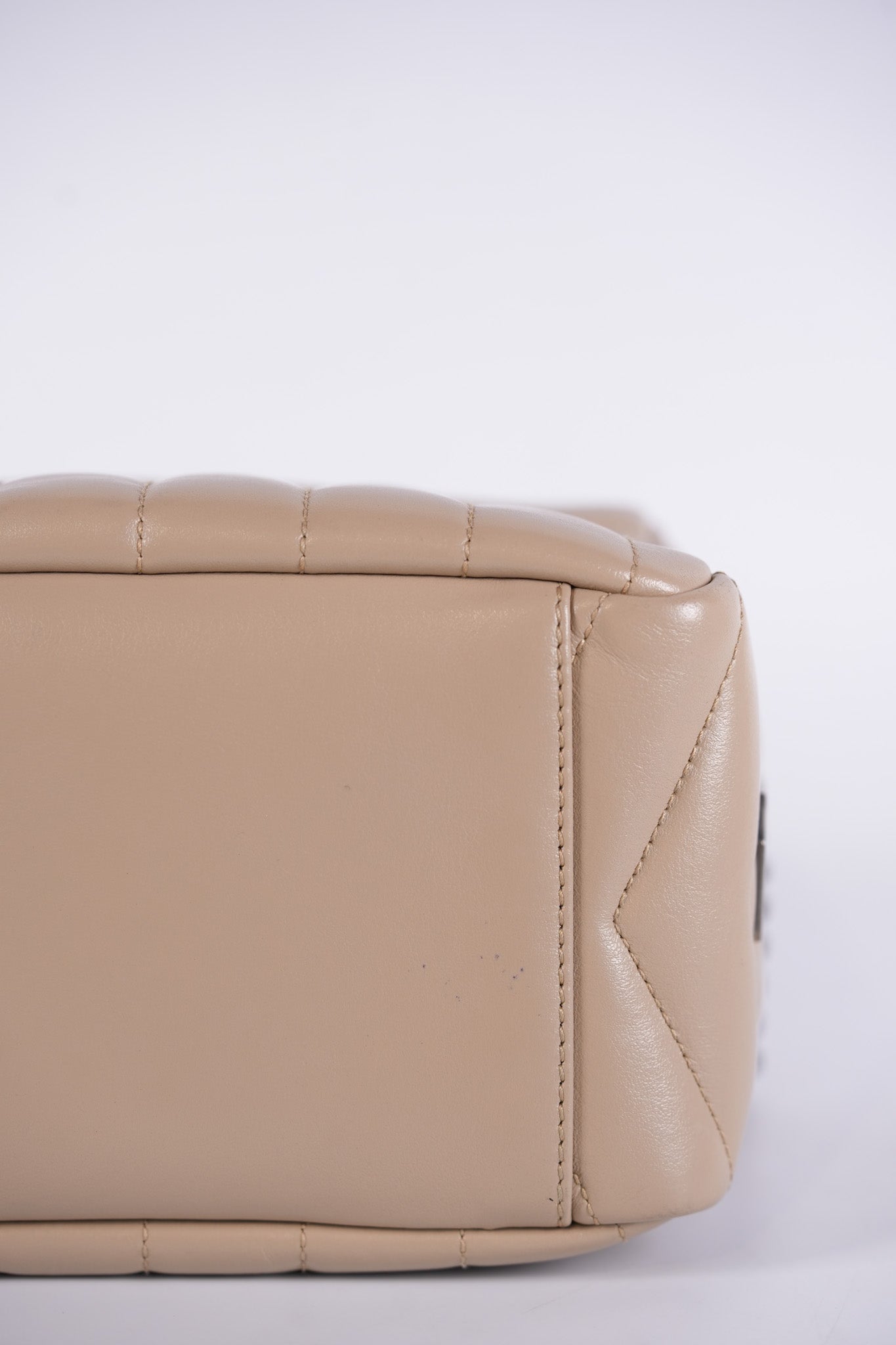 Loulou Bowling Bag in Beige Calfskin Leather & Silver Hardware | Purse Maison Luxury Bags Shop