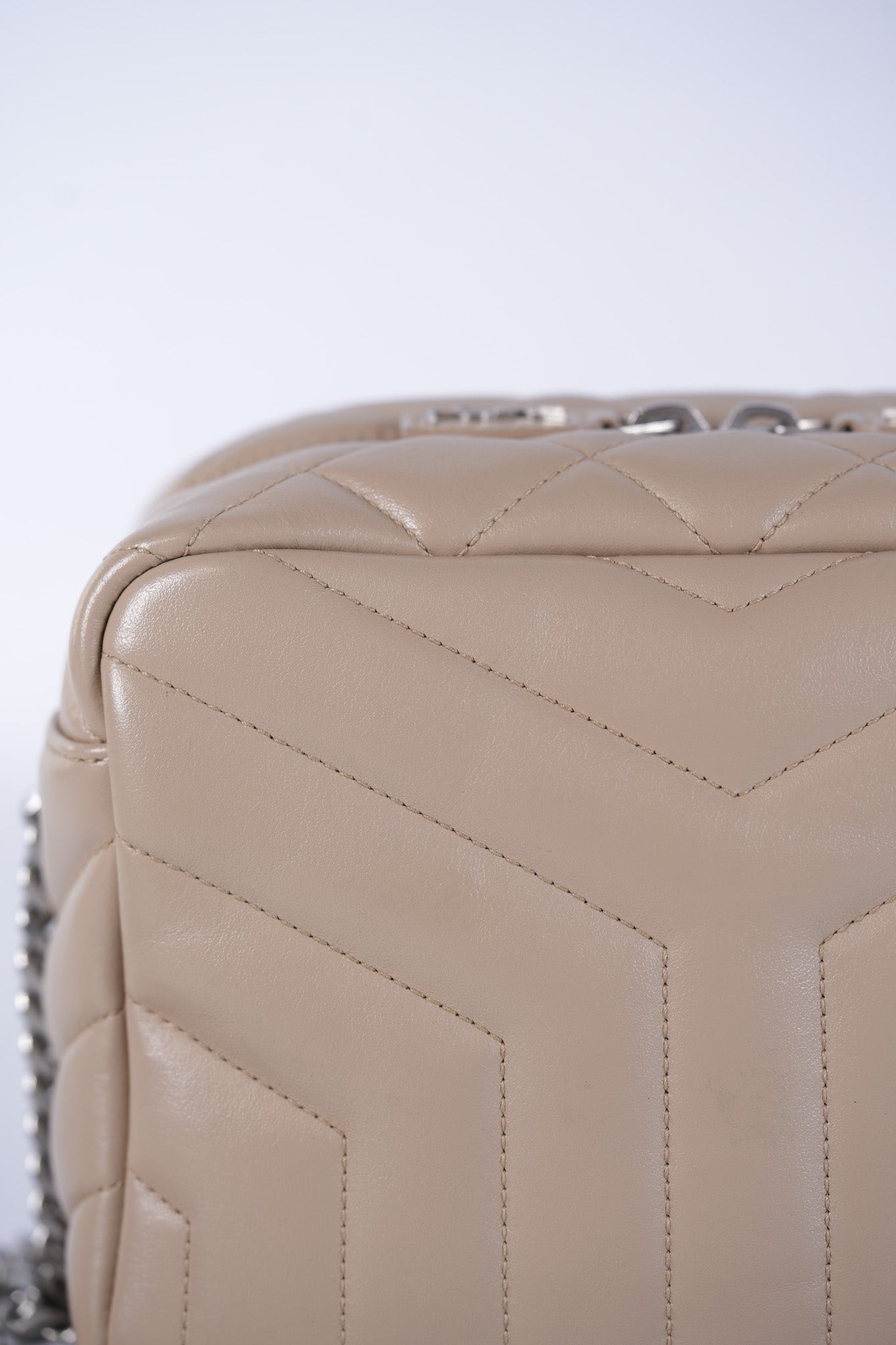 Loulou Bowling Bag in Beige Calfskin Leather & Silver Hardware | Purse Maison Luxury Bags Shop