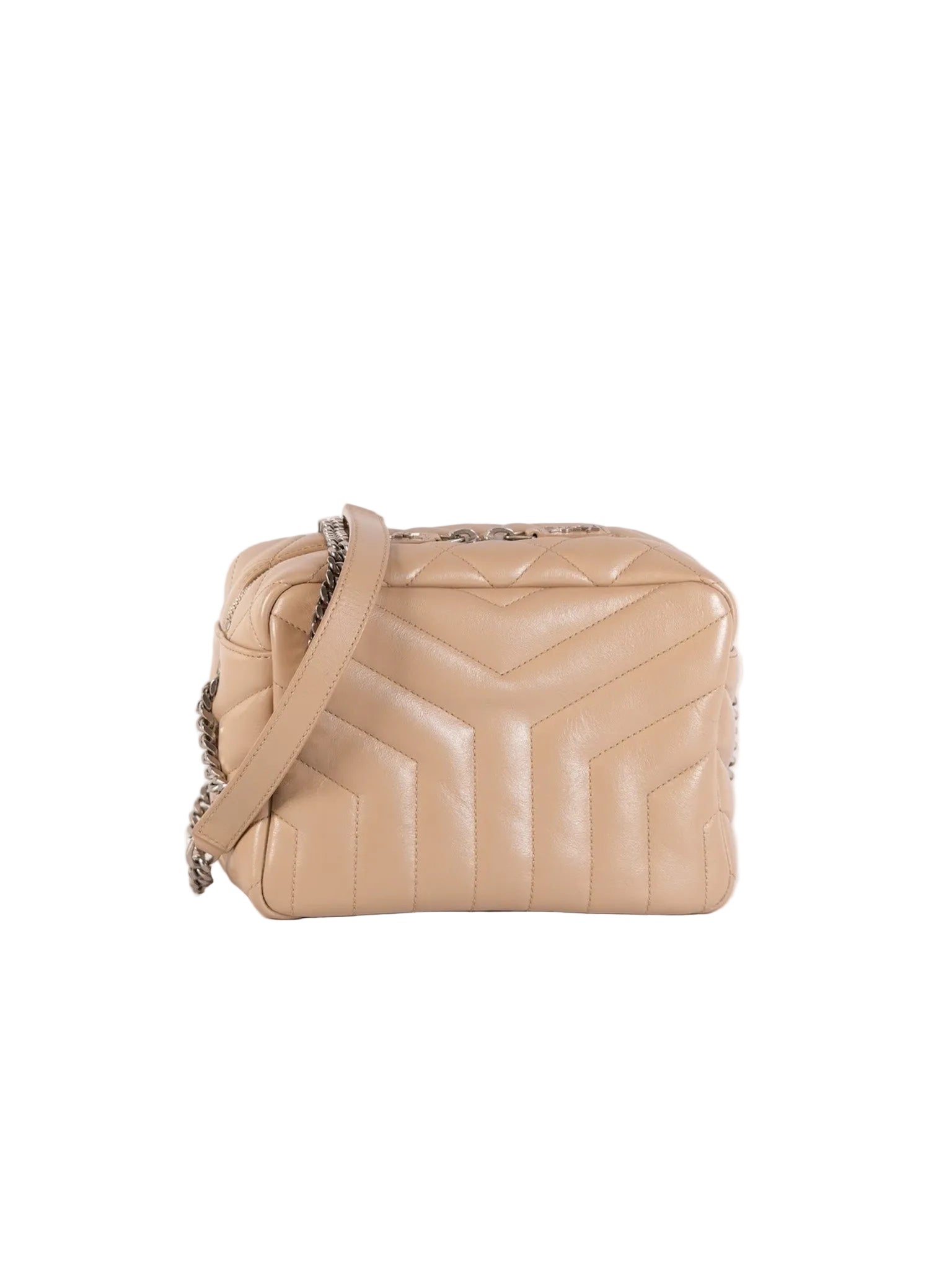 Loulou Bowling Bag in Beige Calfskin Leather & Silver Hardware | Purse Maison Luxury Bags Shop