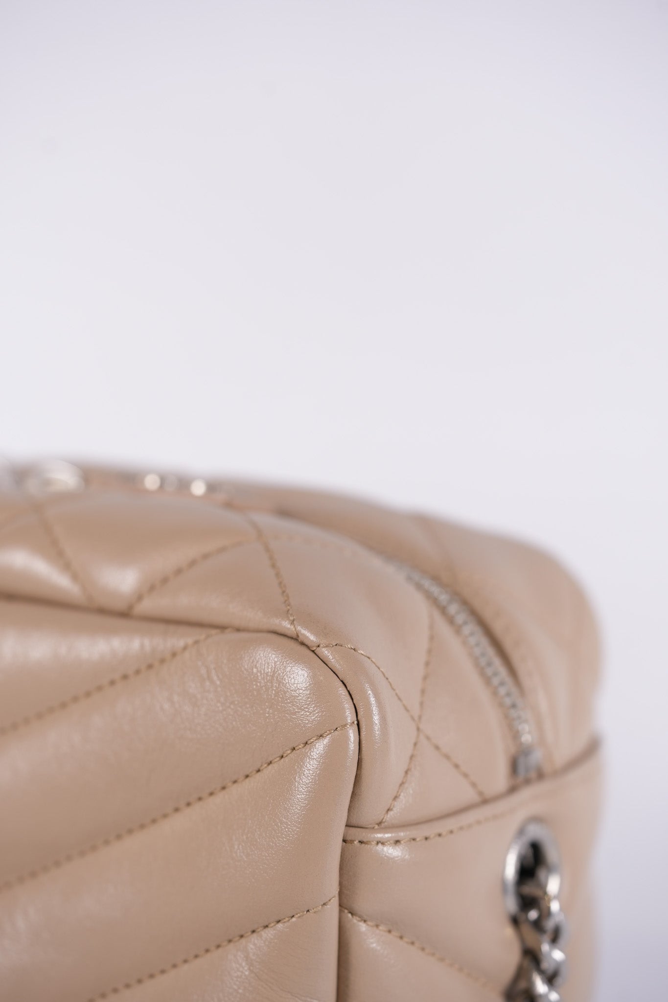 Loulou Bowling Bag in Beige Calfskin Leather & Silver Hardware | Purse Maison Luxury Bags Shop