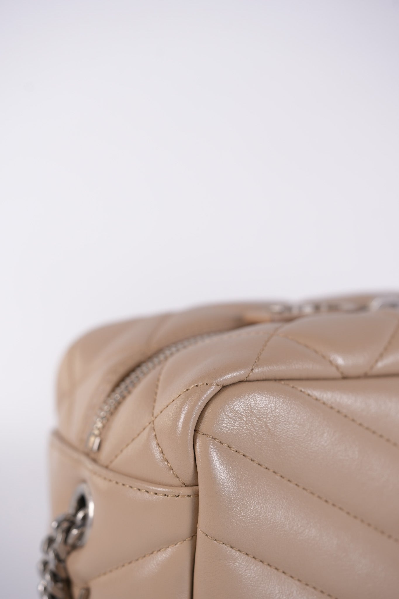 Loulou Bowling Bag in Beige Calfskin Leather & Silver Hardware | Purse Maison Luxury Bags Shop