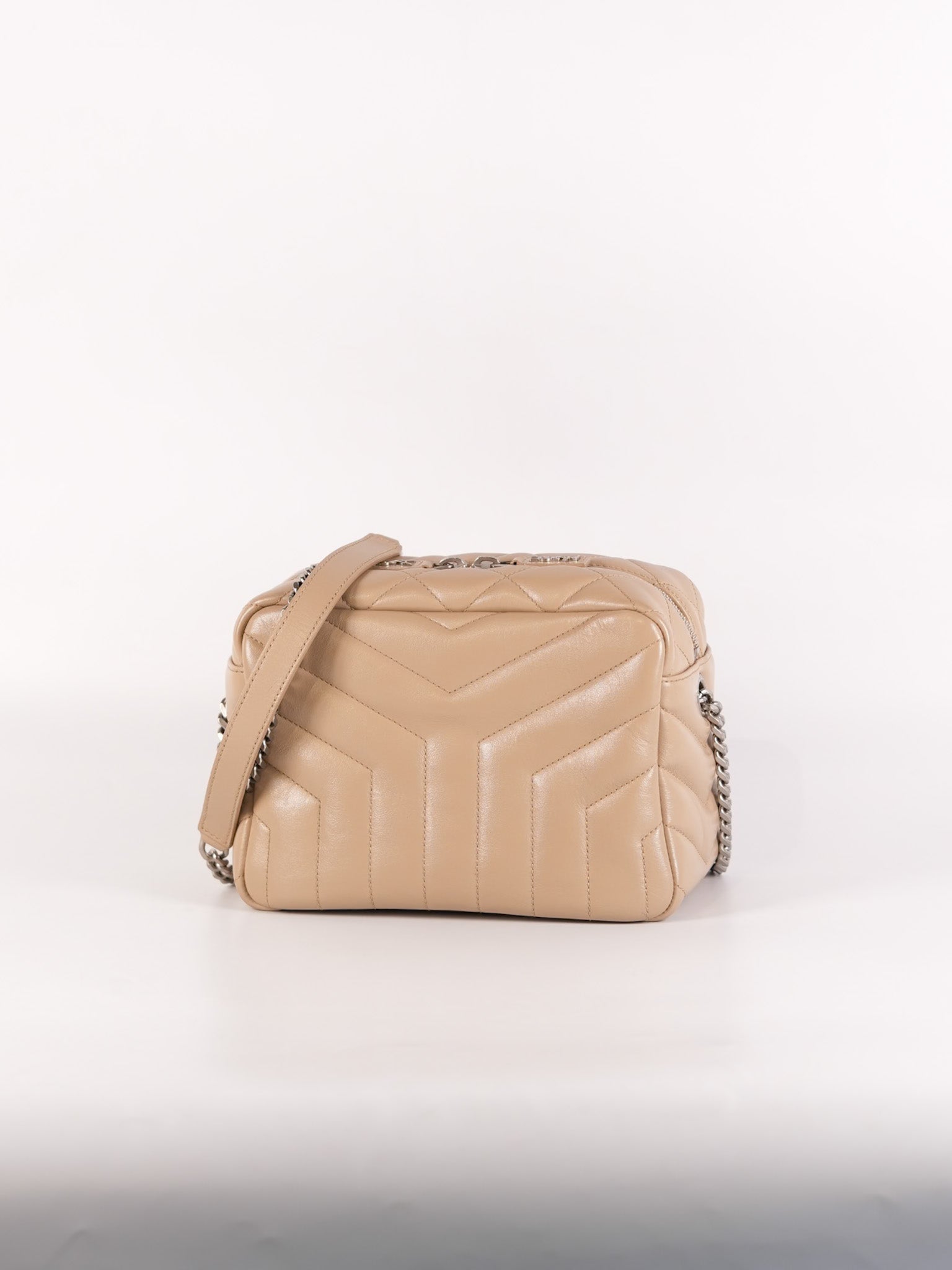 Loulou Bowling Bag in Beige Calfskin Leather & Silver Hardware | Purse Maison Luxury Bags Shop