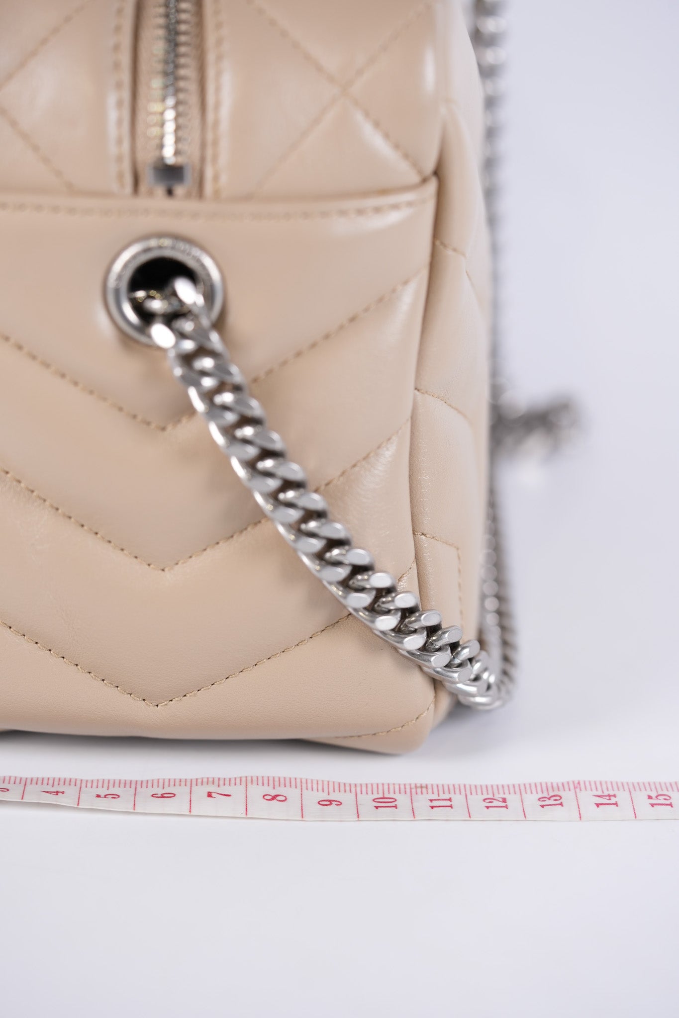 Loulou Bowling Bag in Beige Calfskin Leather & Silver Hardware | Purse Maison Luxury Bags Shop