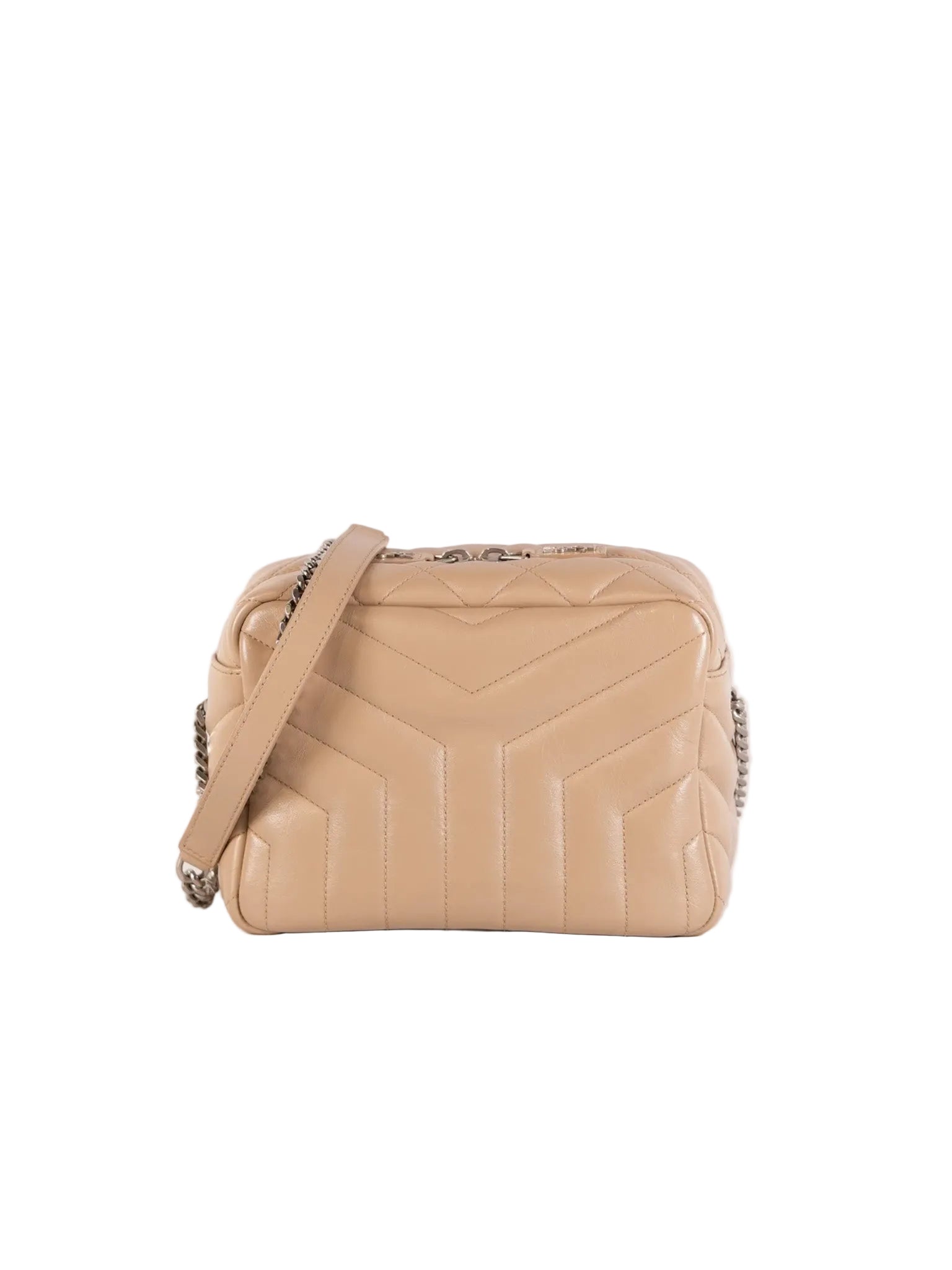 Loulou Bowling Bag in Beige Calfskin Leather & Silver Hardware | Purse Maison Luxury Bags Shop