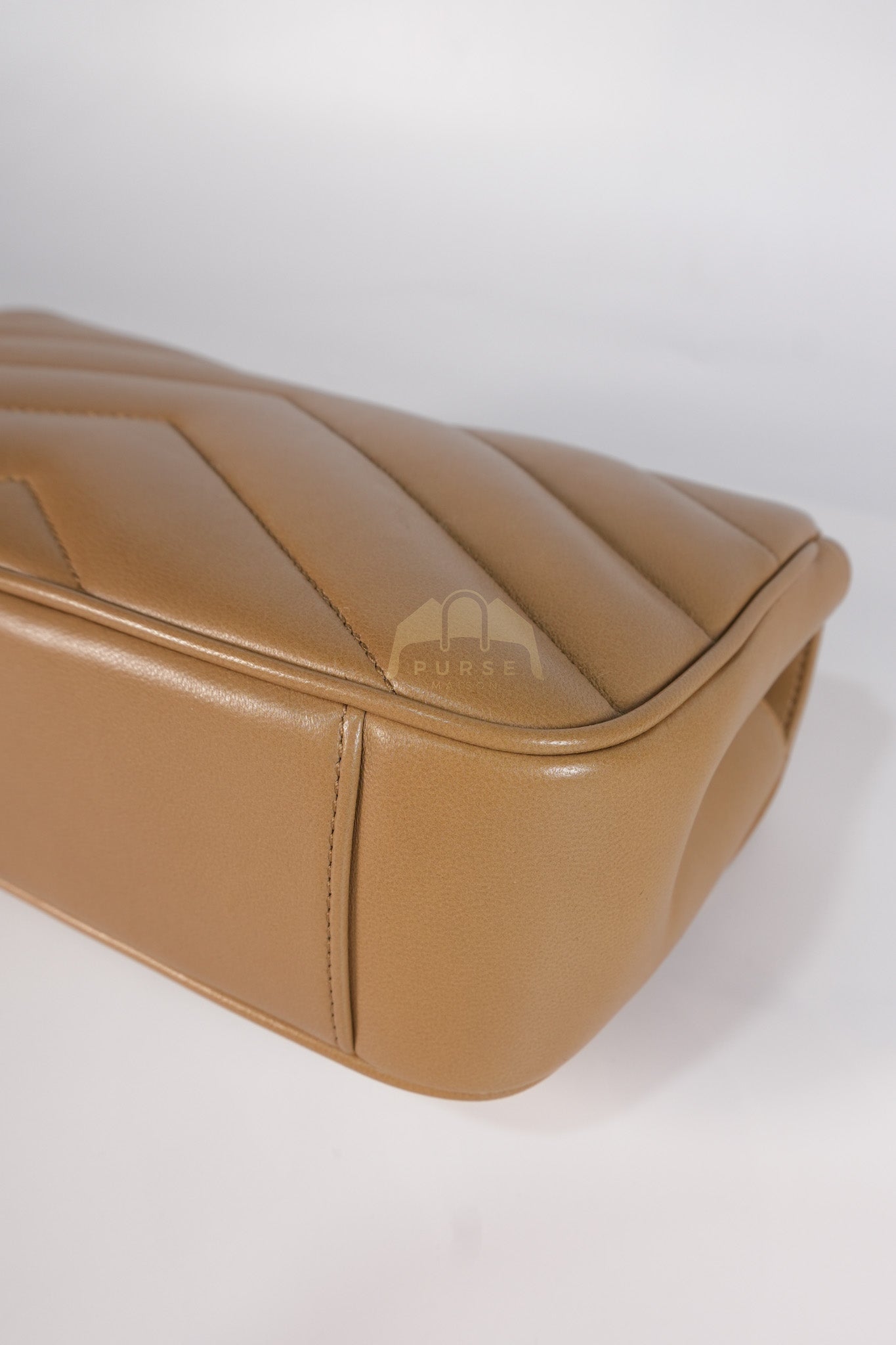 Loulou Shoulder Bag Small in Dark Beige Matelasse Lambskin | Purse Maison Luxury Bags Shop