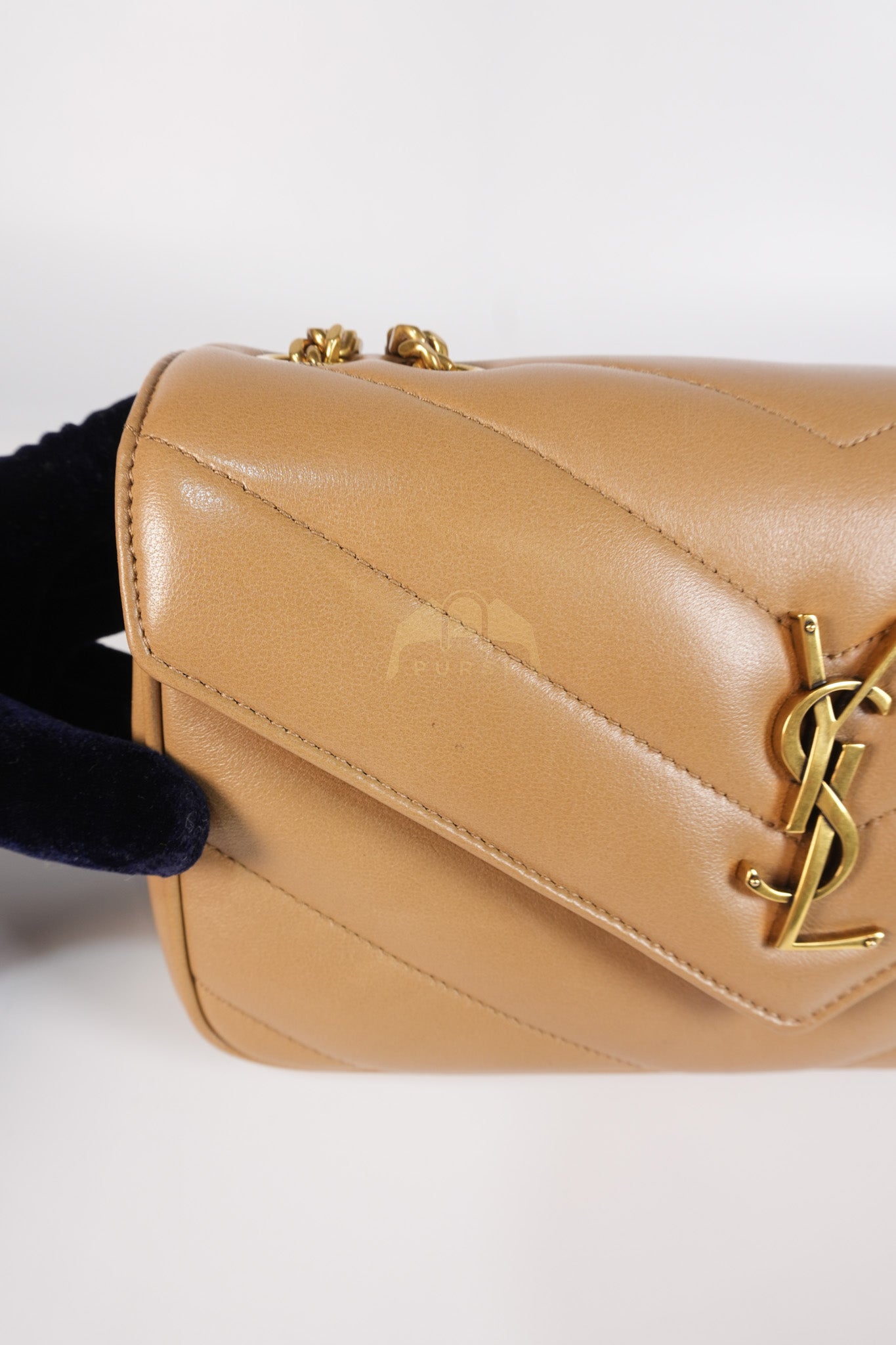 Loulou Shoulder Bag Small in Dark Beige Matelasse Lambskin | Purse Maison Luxury Bags Shop