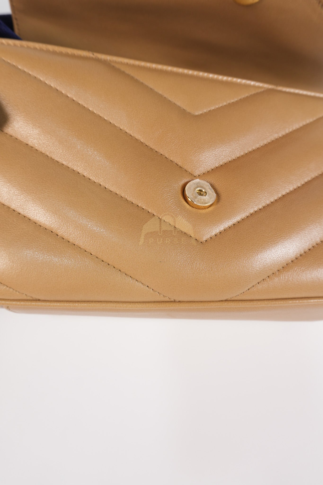 Loulou Shoulder Bag Small in Dark Beige Matelasse Lambskin | Purse Maison Luxury Bags Shop