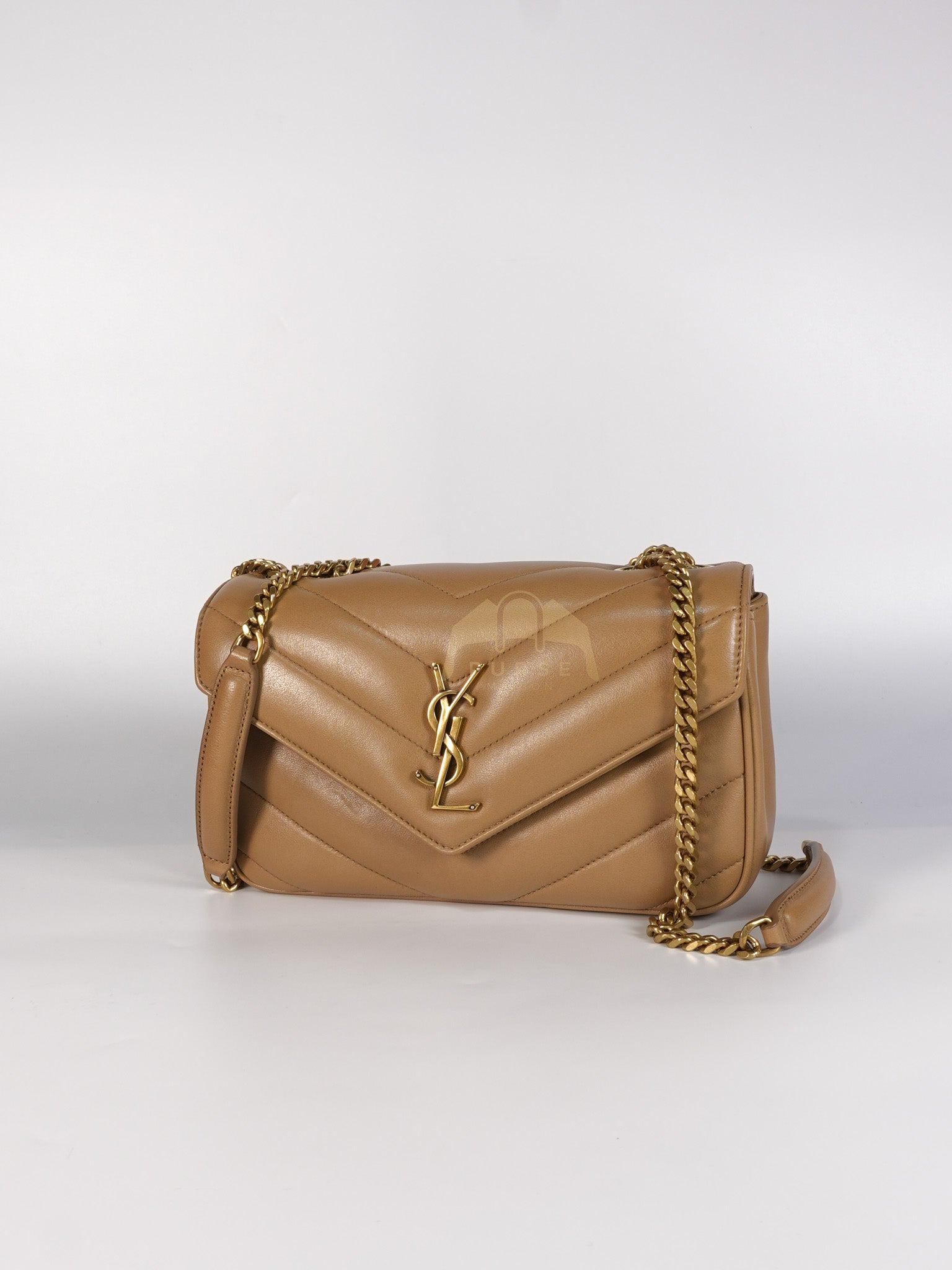 Loulou Shoulder Bag Small in Dark Beige Matelasse Lambskin | Purse Maison Luxury Bags Shop