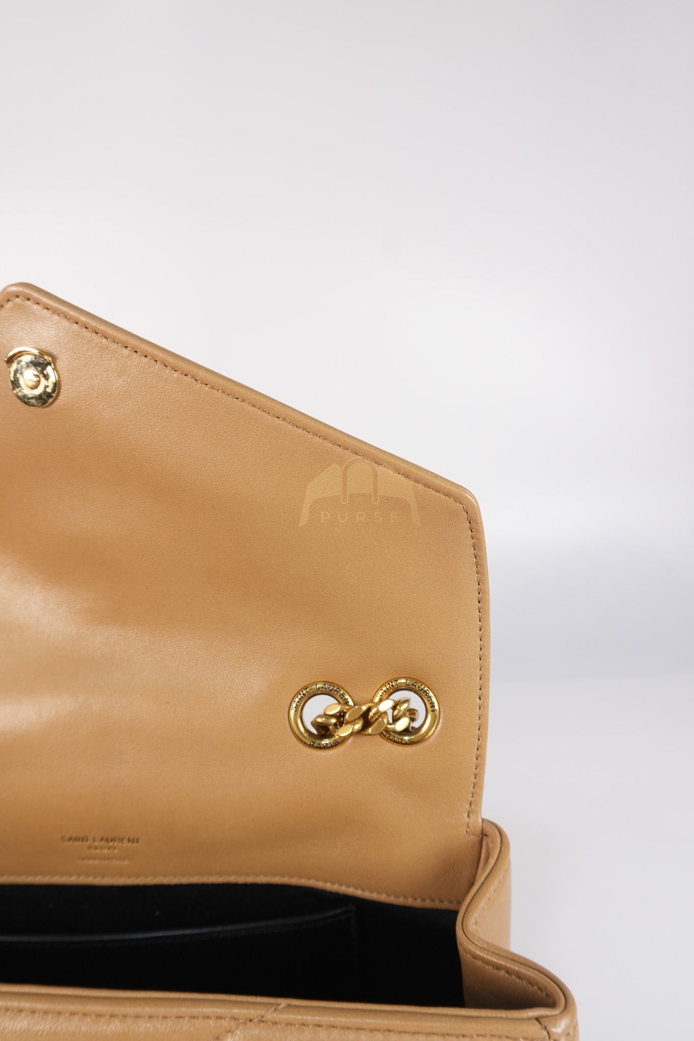 Loulou Shoulder Bag Small in Dark Beige Matelasse Lambskin | Purse Maison Luxury Bags Shop