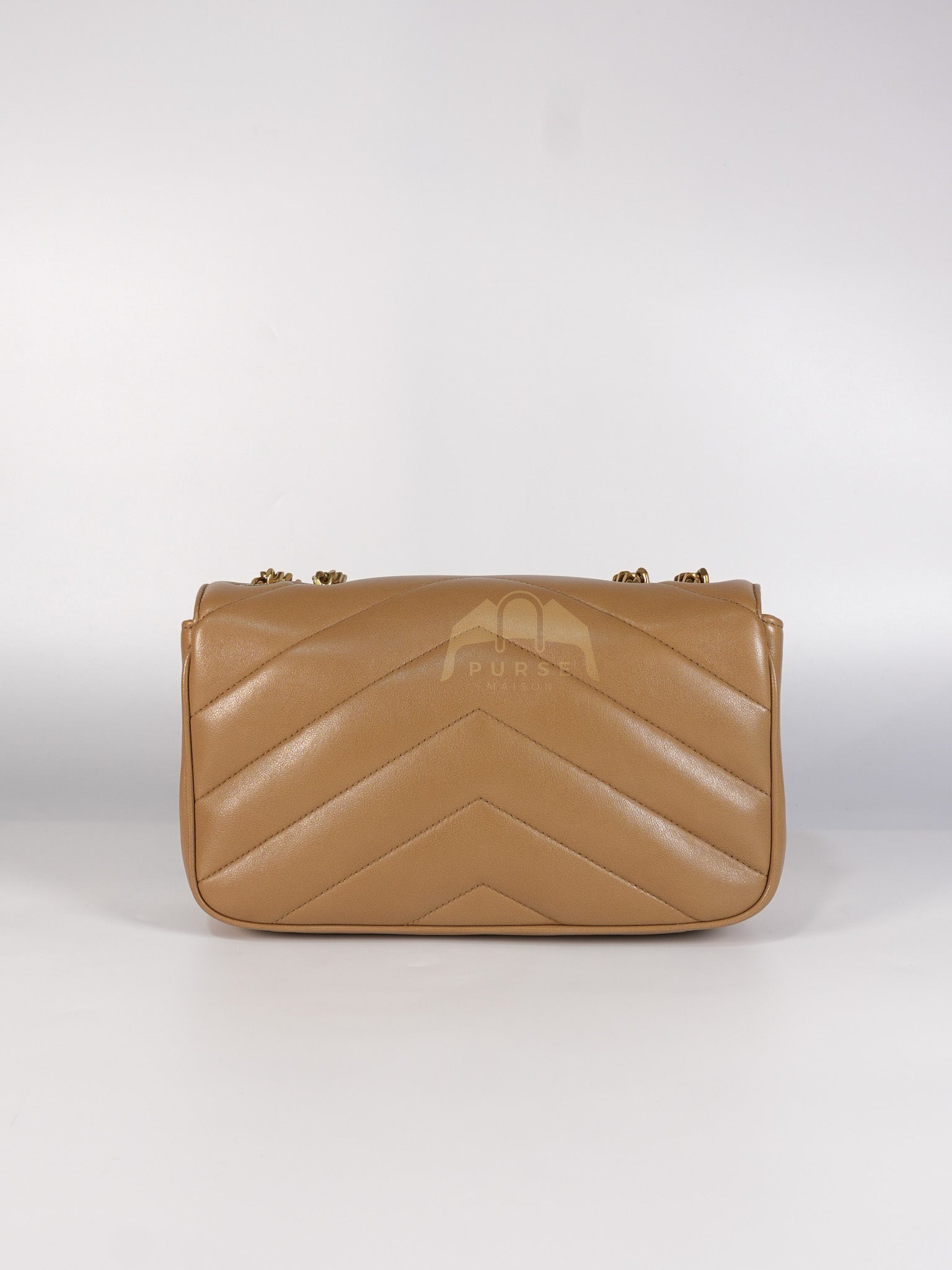 Loulou Shoulder Bag Small in Dark Beige Matelasse Lambskin | Purse Maison Luxury Bags Shop