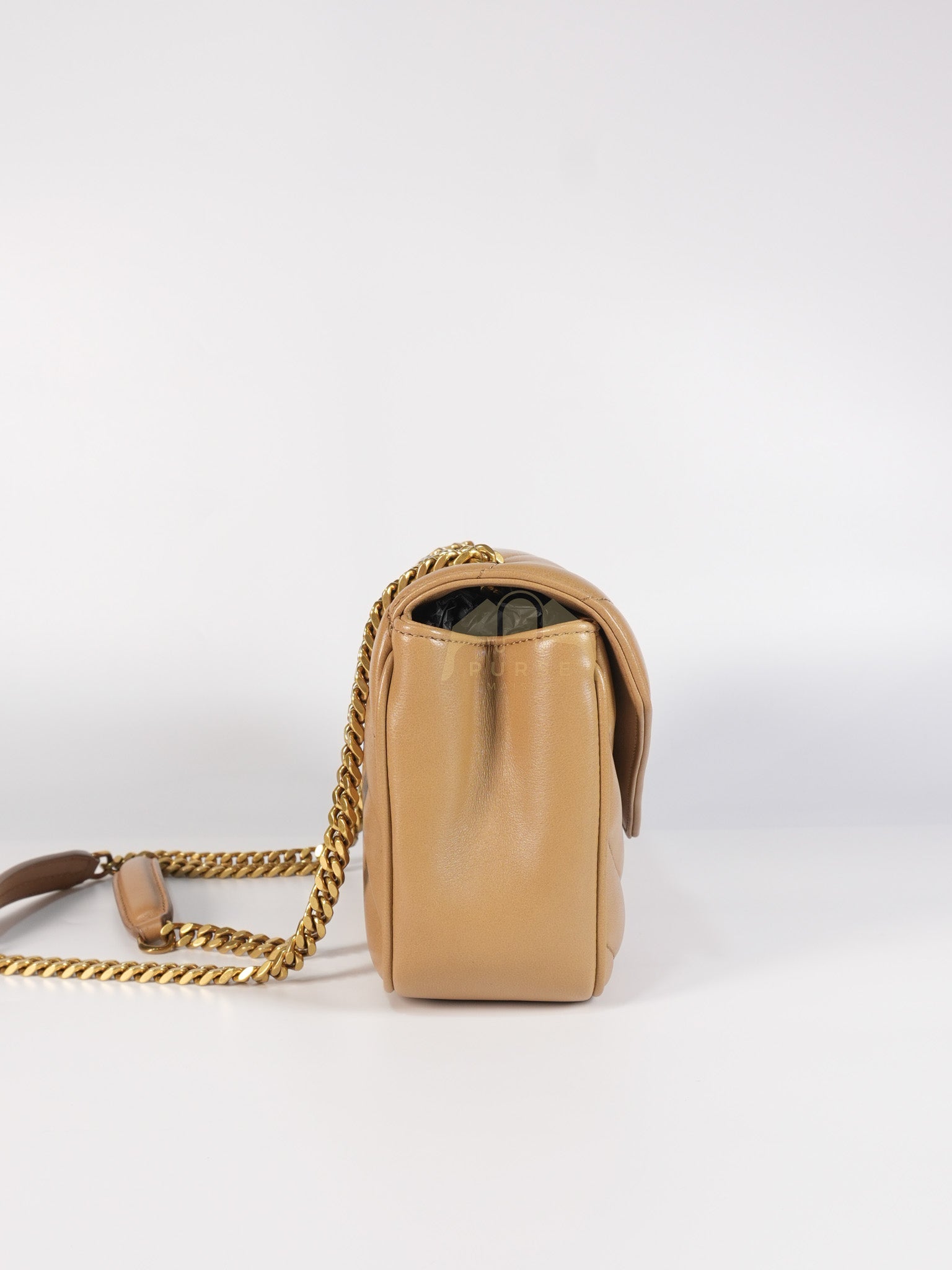 Loulou Shoulder Bag Small in Dark Beige Matelasse Lambskin | Purse Maison Luxury Bags Shop