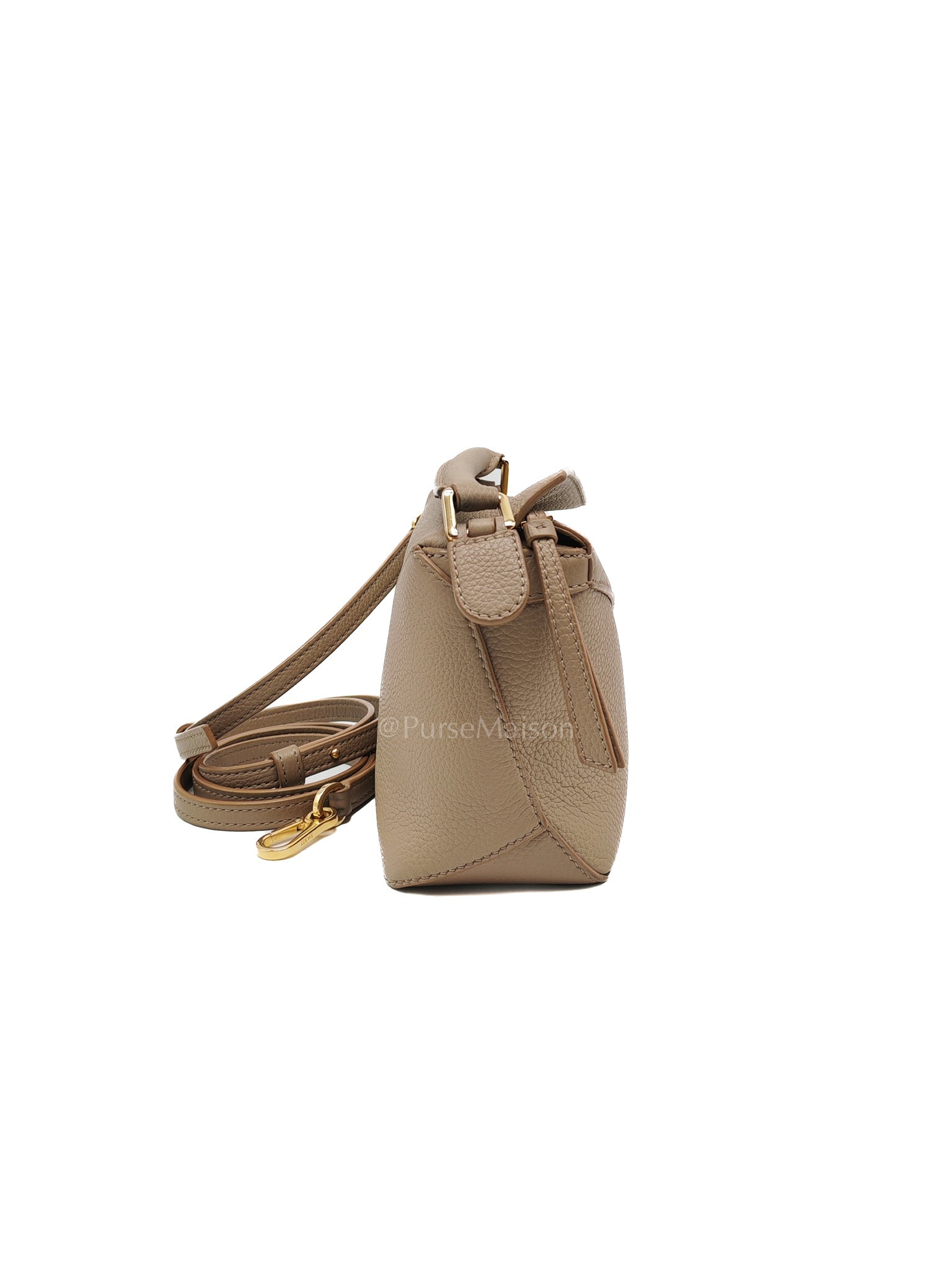 Loewe Puzzle Edge Bag in Dark Beige Soft Grained Calfskin Leather and Gold Hardware