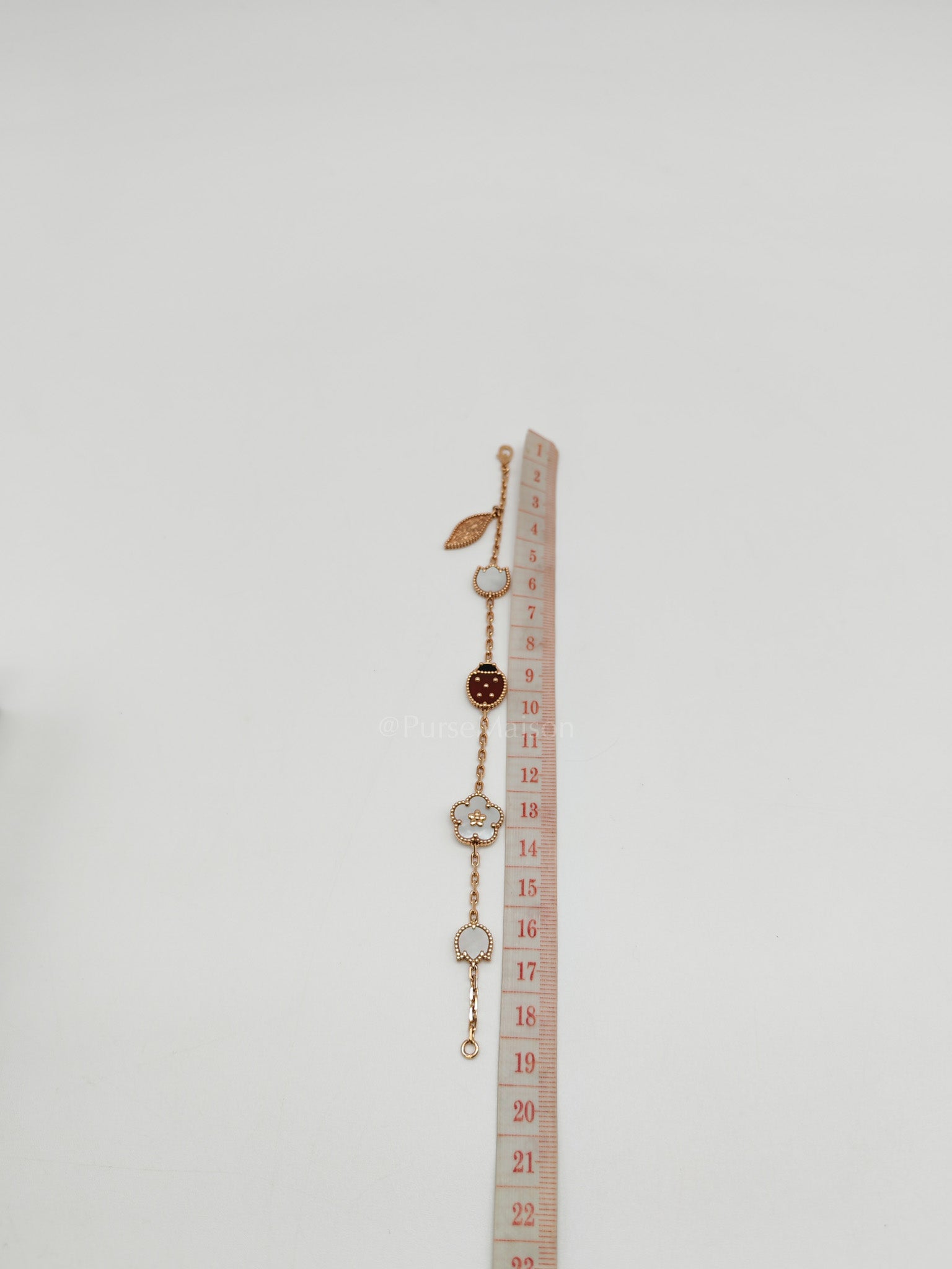 Lucky Spring 5 Motifs Bracelet in Rose Gold White MOP Carnelian Lady Bug Motif and Onyx Year 2024 | Purse Maison Luxury Bags Shop