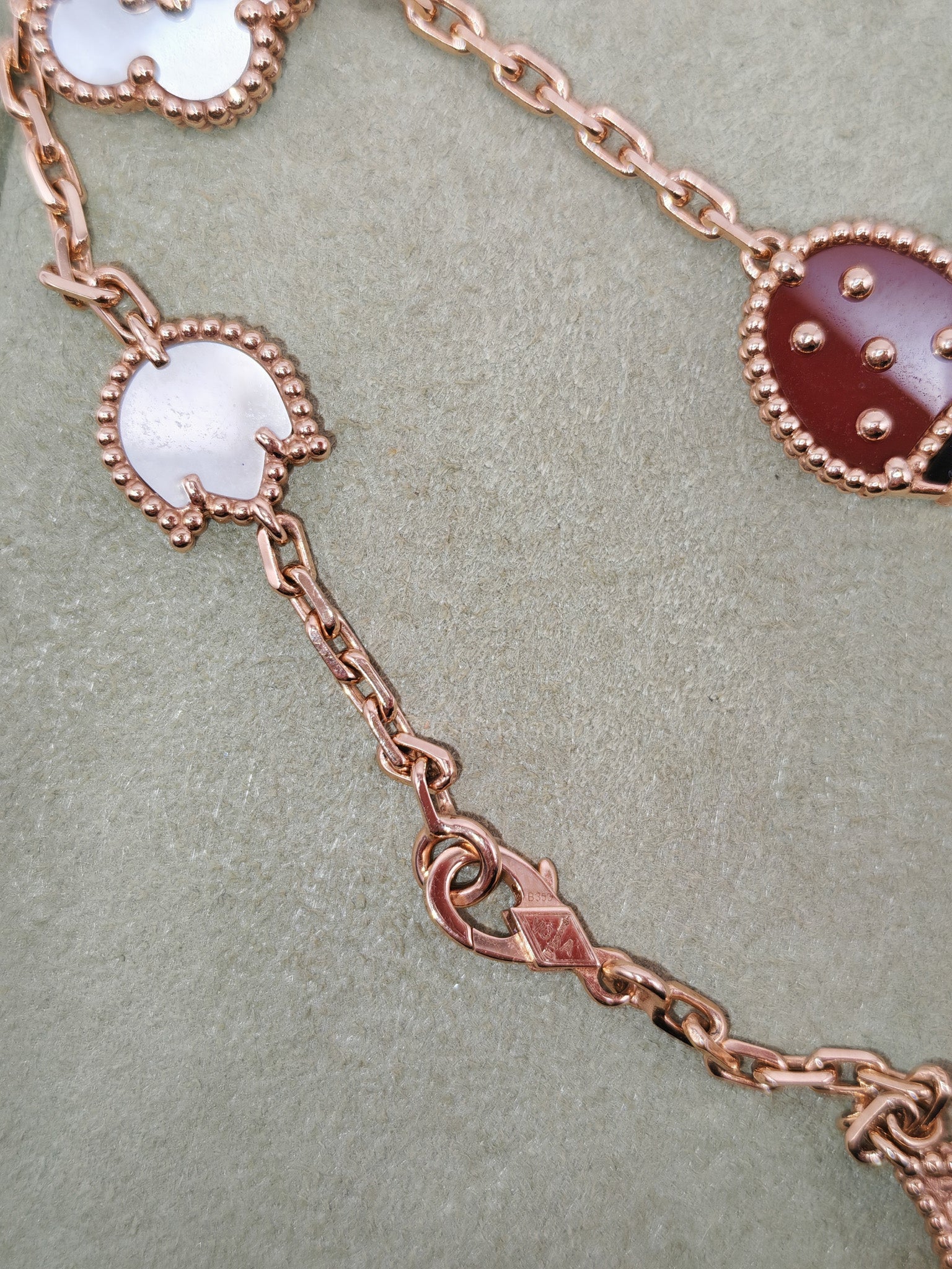 Lucky Spring 5 Motifs Bracelet in Rose Gold White MOP Carnelian Lady Bug Motif and Onyx Year 2024 | Purse Maison Luxury Bags Shop