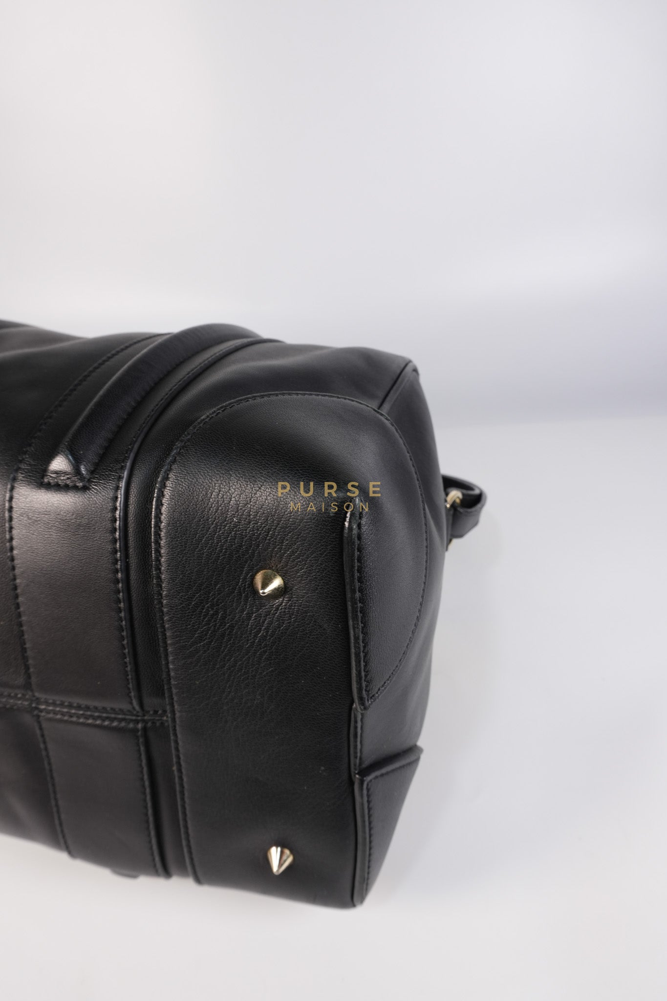 Lucrezia Duffle Bag in Black Smooth Calfskin Leather & Silver Leather | Purse Maison Luxury Bags Shop